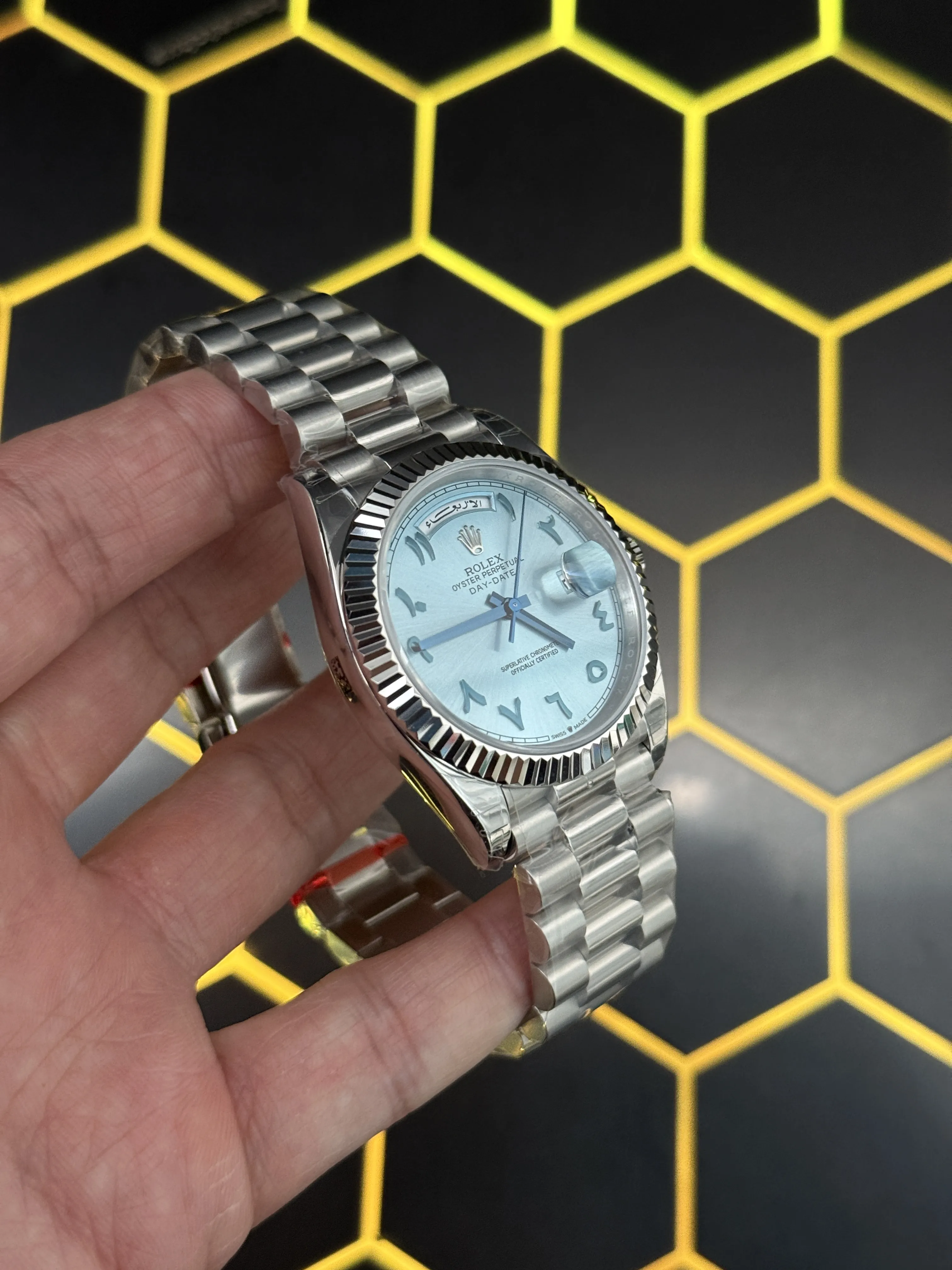 Rolex Day-Date-Style Silver Ice-Blue Arabic Dial Watch D391519506 — view 3