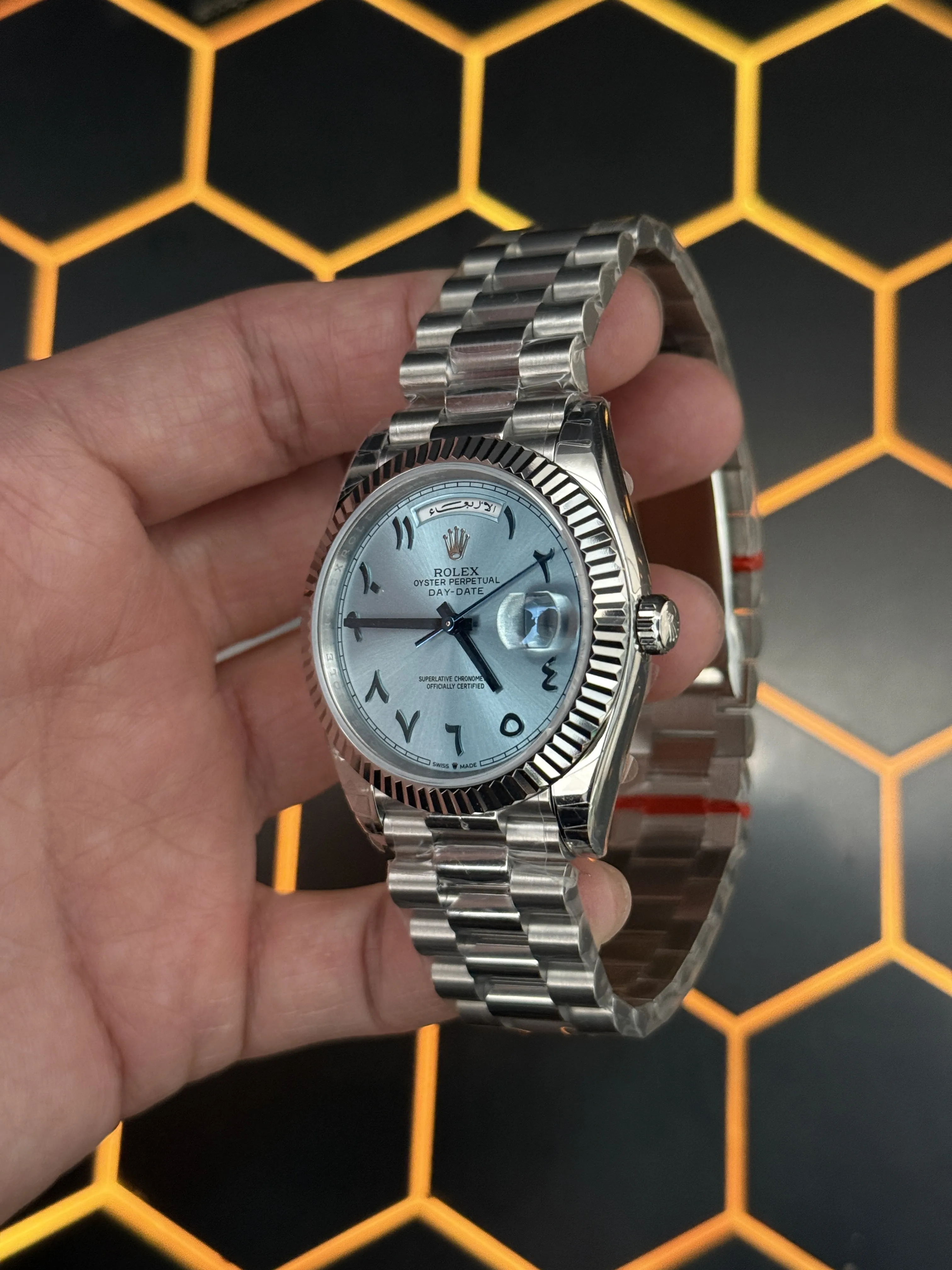 Rolex Day-Date-Style Silver Ice-Blue Arabic Dial Watch D391519506 — view 4
