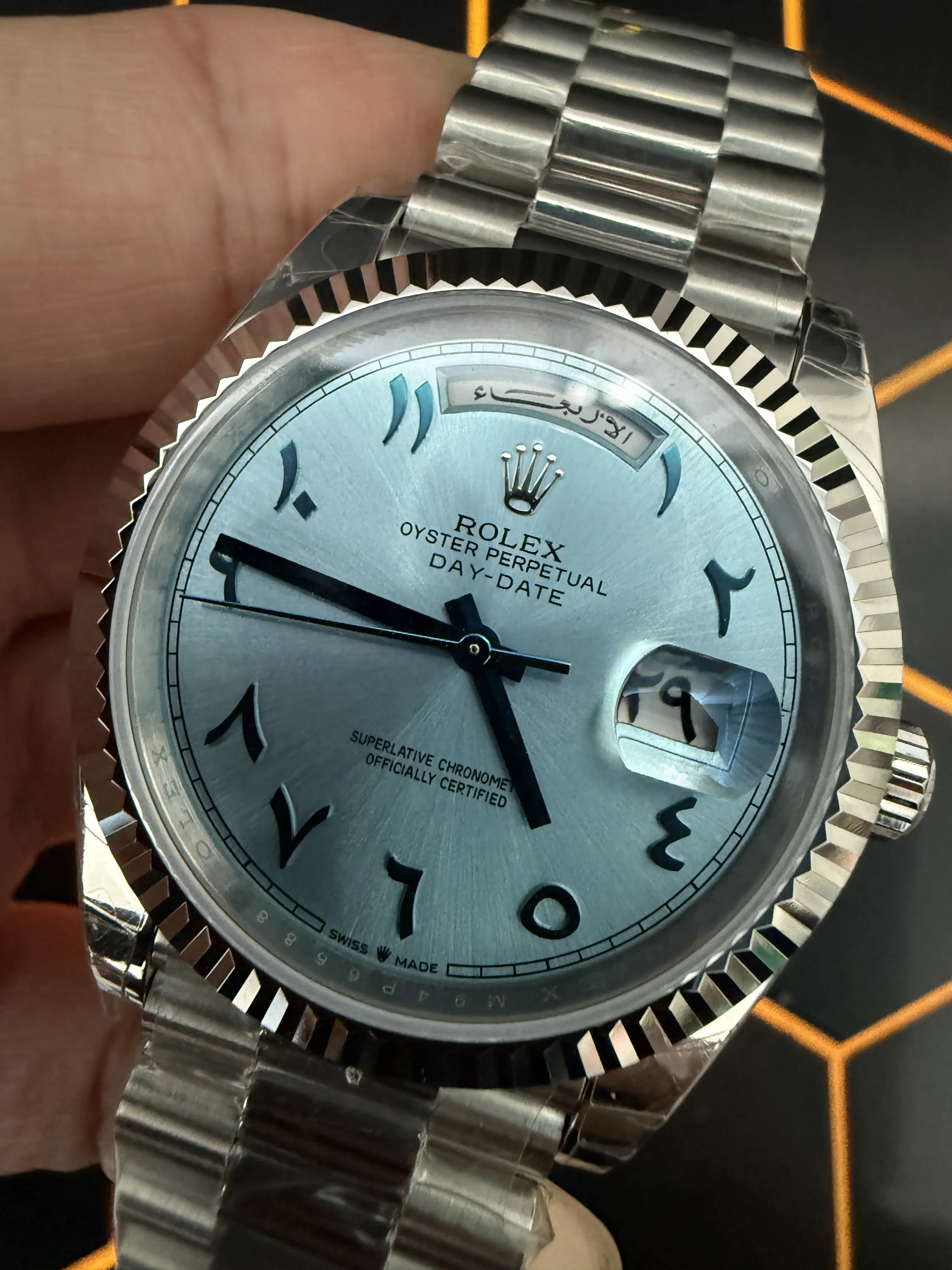 Rolex Day-Date-Style Silver Ice-Blue Arabic Dial Watch D391519506 — view 9