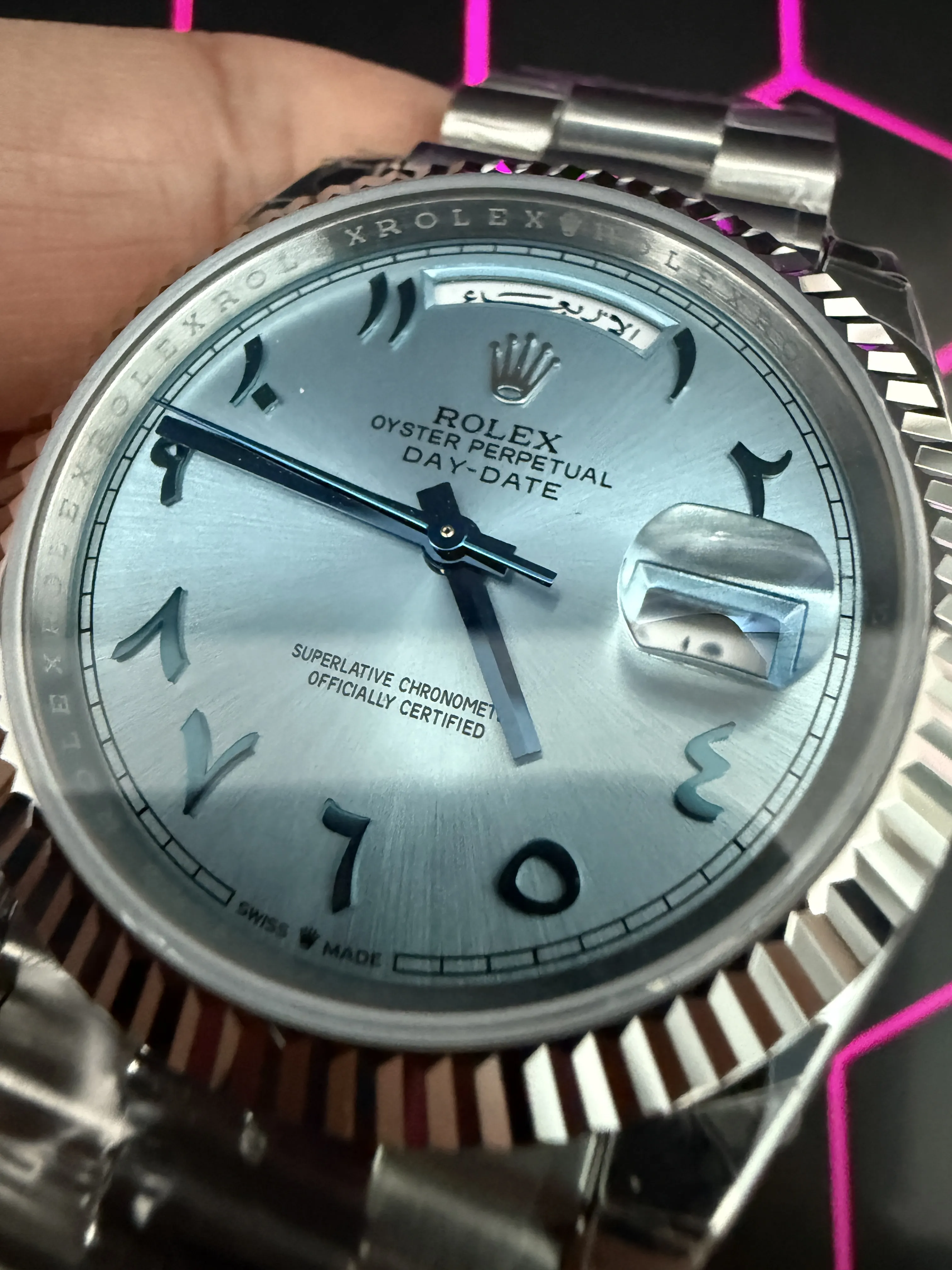 Rolex Day-Date-Style Silver Ice-Blue Arabic Dial Watch D391519506 — view 10