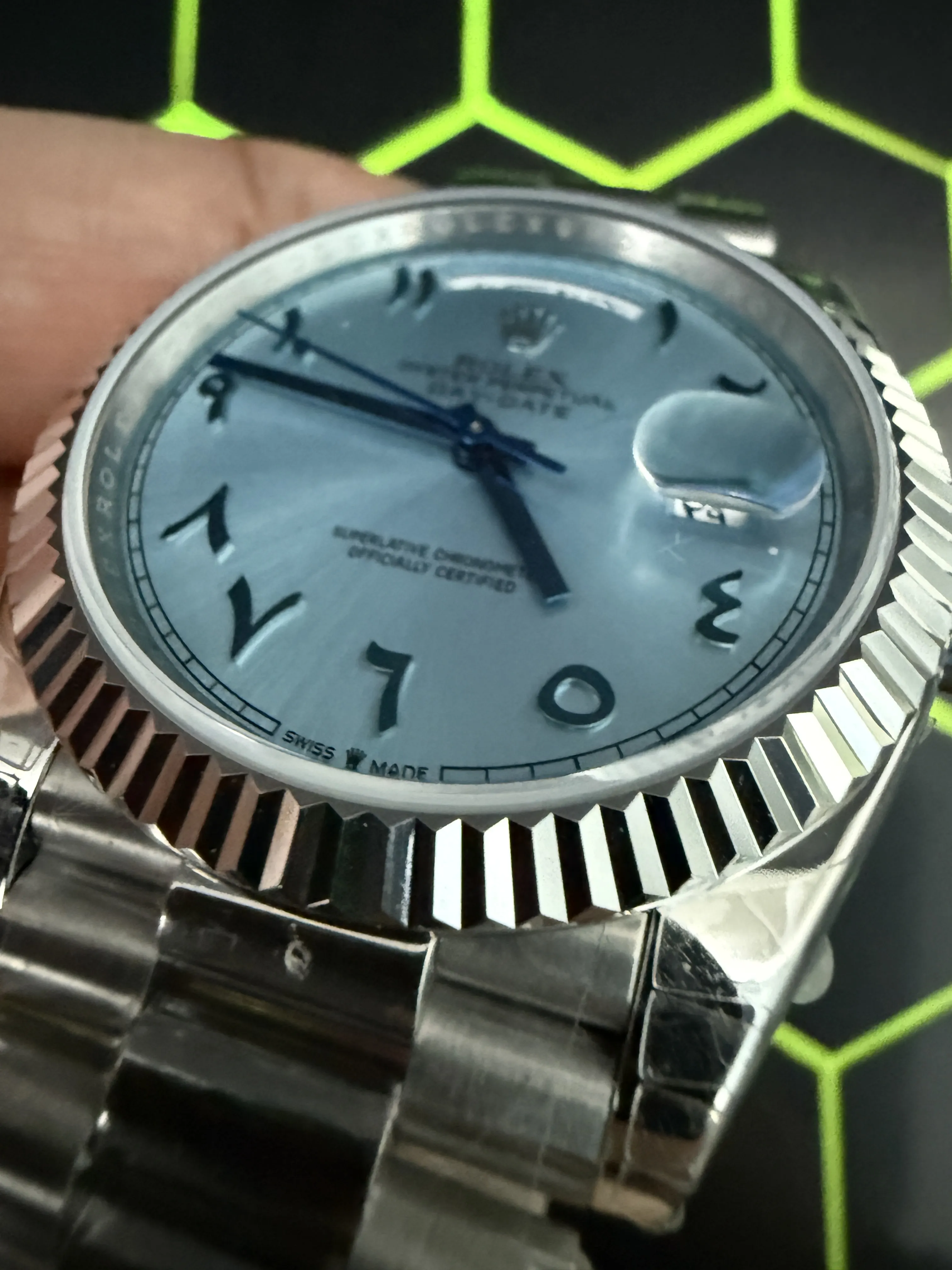 Rolex Day-Date-Style Silver Ice-Blue Arabic Dial Watch D391519506 — view 11