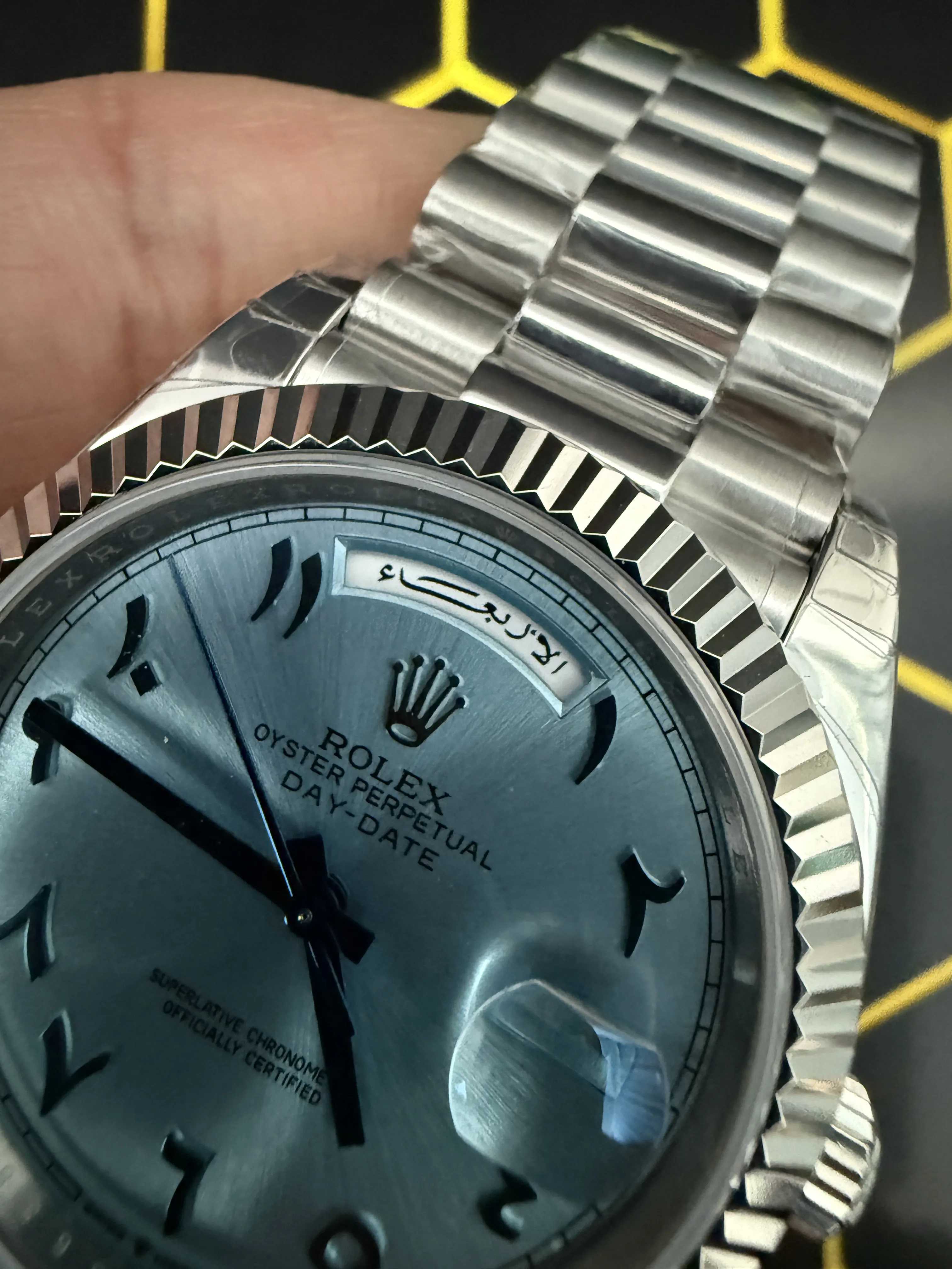 Rolex Day-Date-Style Silver Ice-Blue Arabic Dial Watch D391519506 — view 12