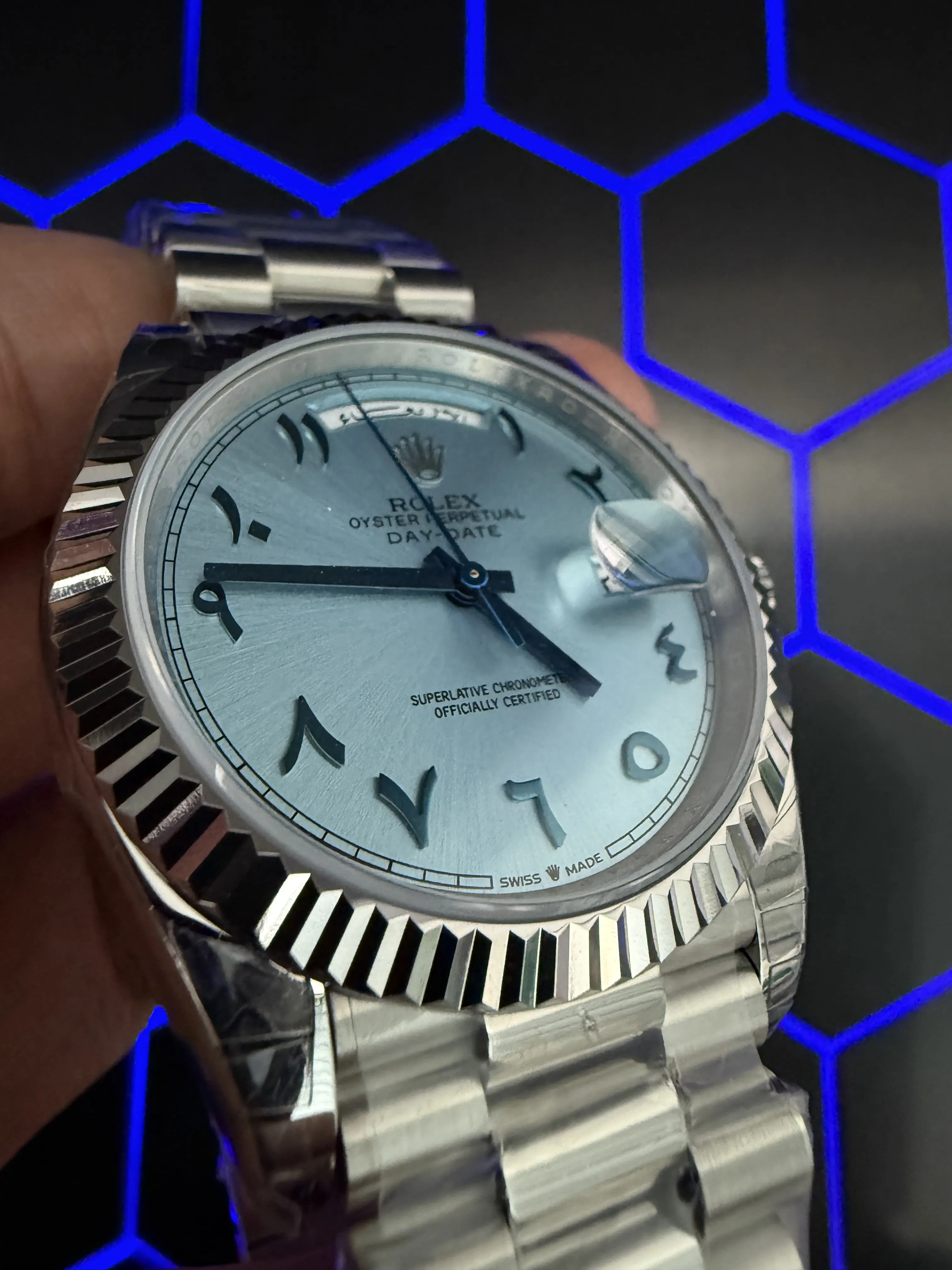 Rolex Day-Date-Style Silver Ice-Blue Arabic Dial Watch D391519506 — view 13