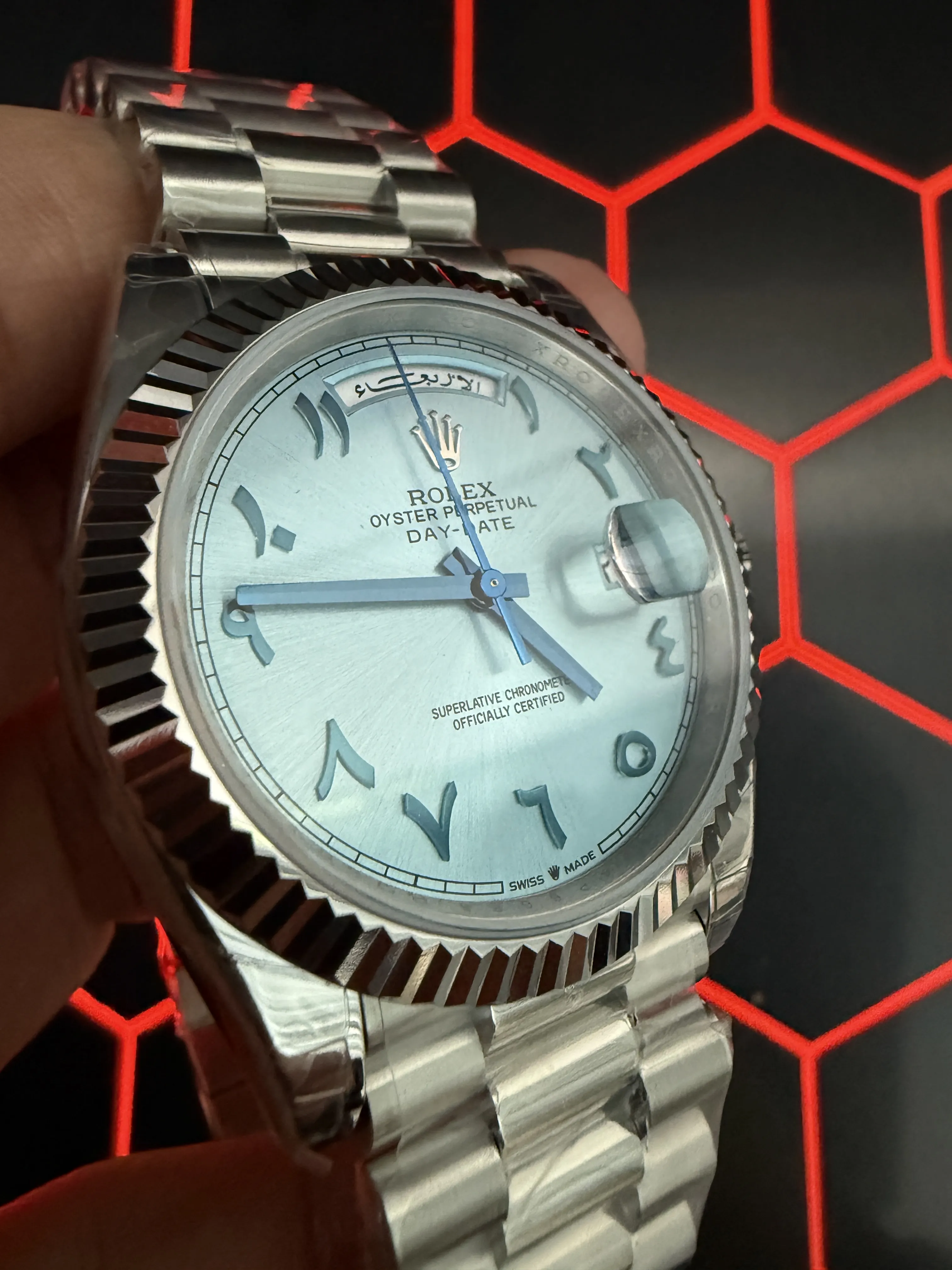 Rolex Day-Date-Style Silver Ice-Blue Arabic Dial Watch D391519506 — view 14