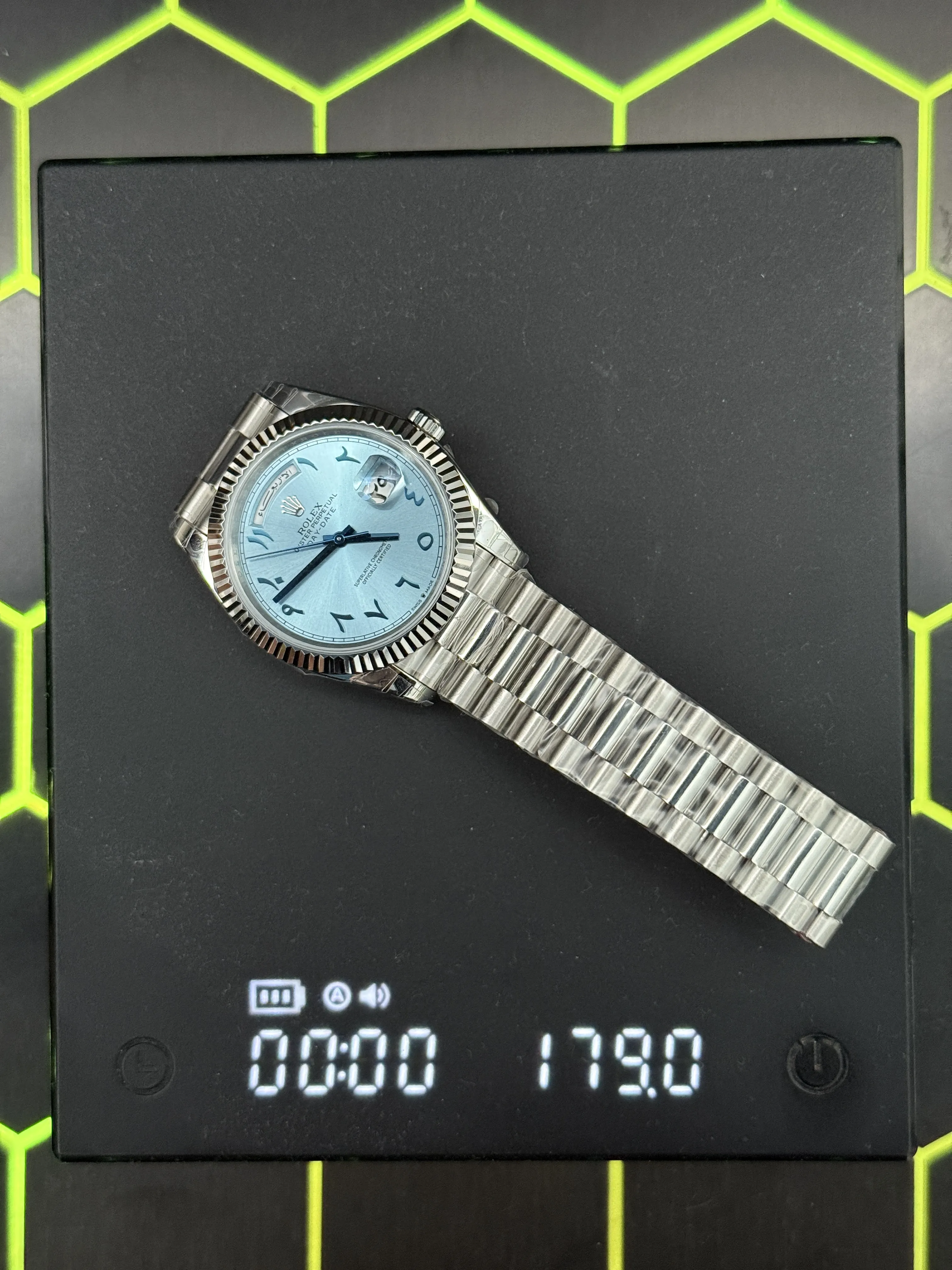 Rolex Day-Date-Style Silver Ice-Blue Arabic Dial Watch D391519506 — view 15