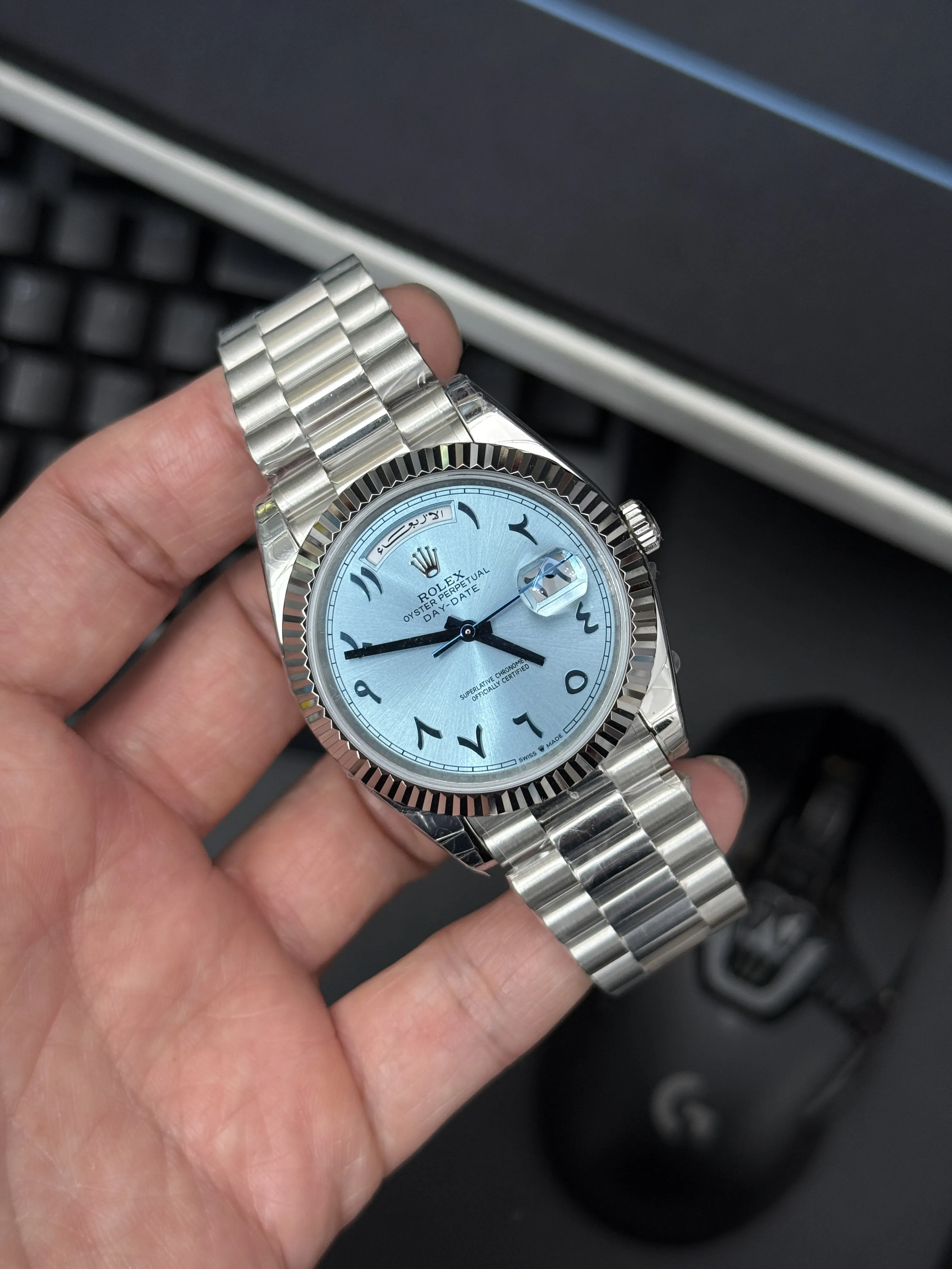 Rolex Day-Date-Style Silver Ice-Blue Arabic Dial Watch D391519506 — view 16