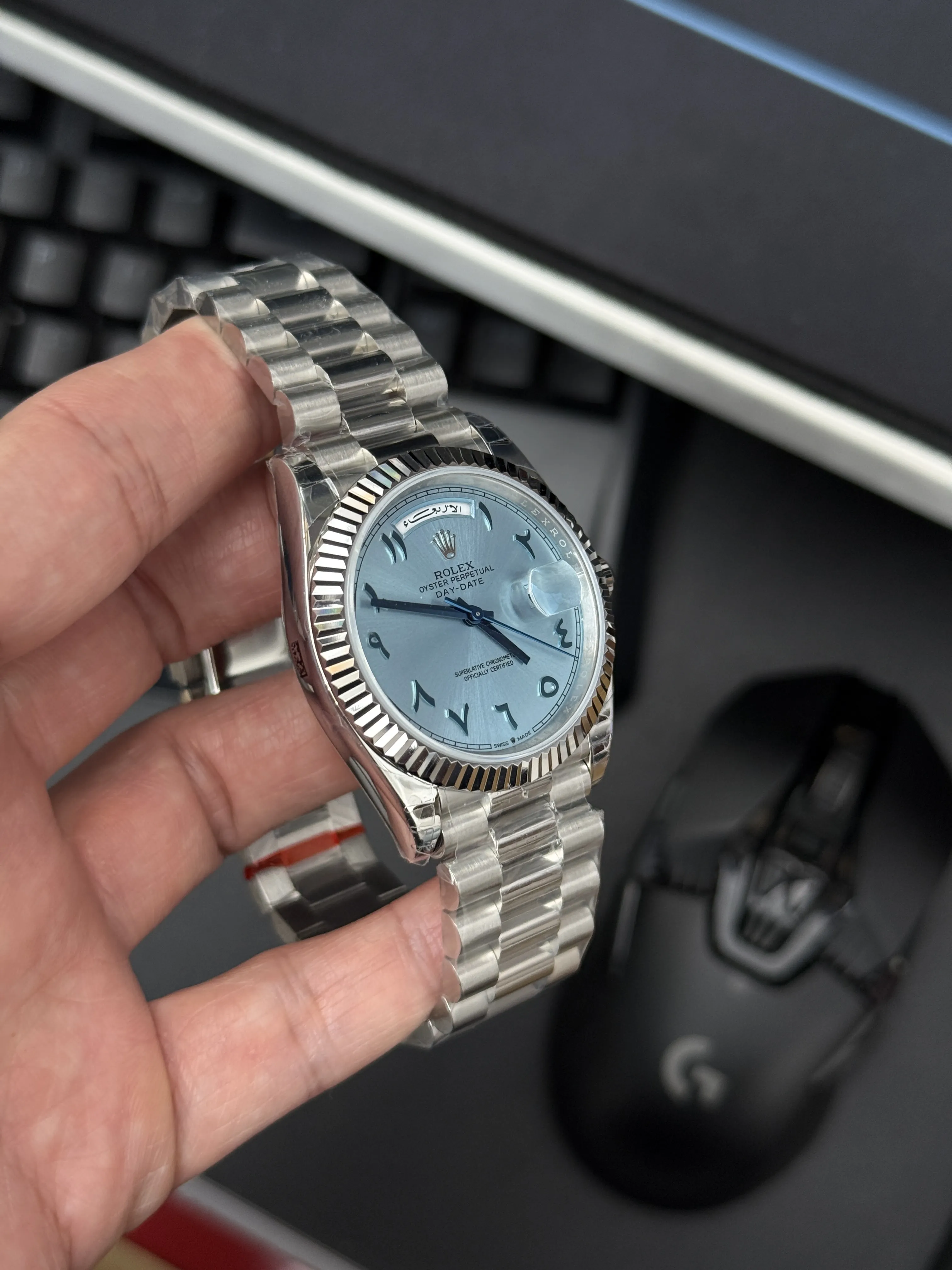 Rolex Day-Date-Style Silver Ice-Blue Arabic Dial Watch D391519506 — view 17