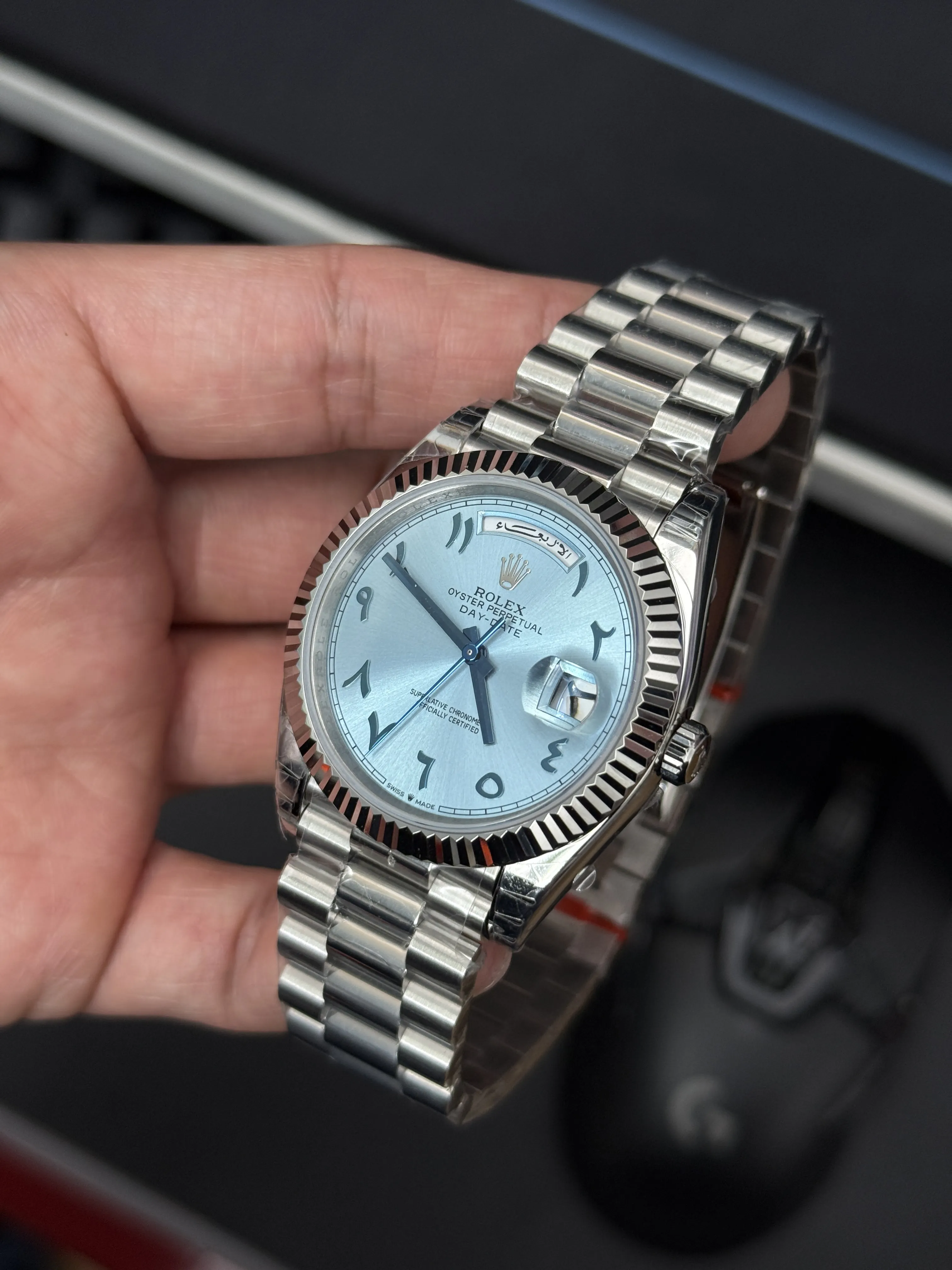 Rolex Day-Date-Style Silver Ice-Blue Arabic Dial Watch D391519506 — view 18
