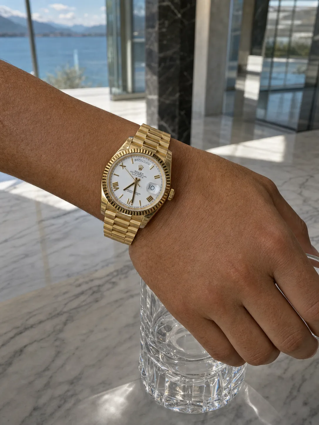 Rolex Day-Date-Style Gold White Roman Dial Watch D391519508