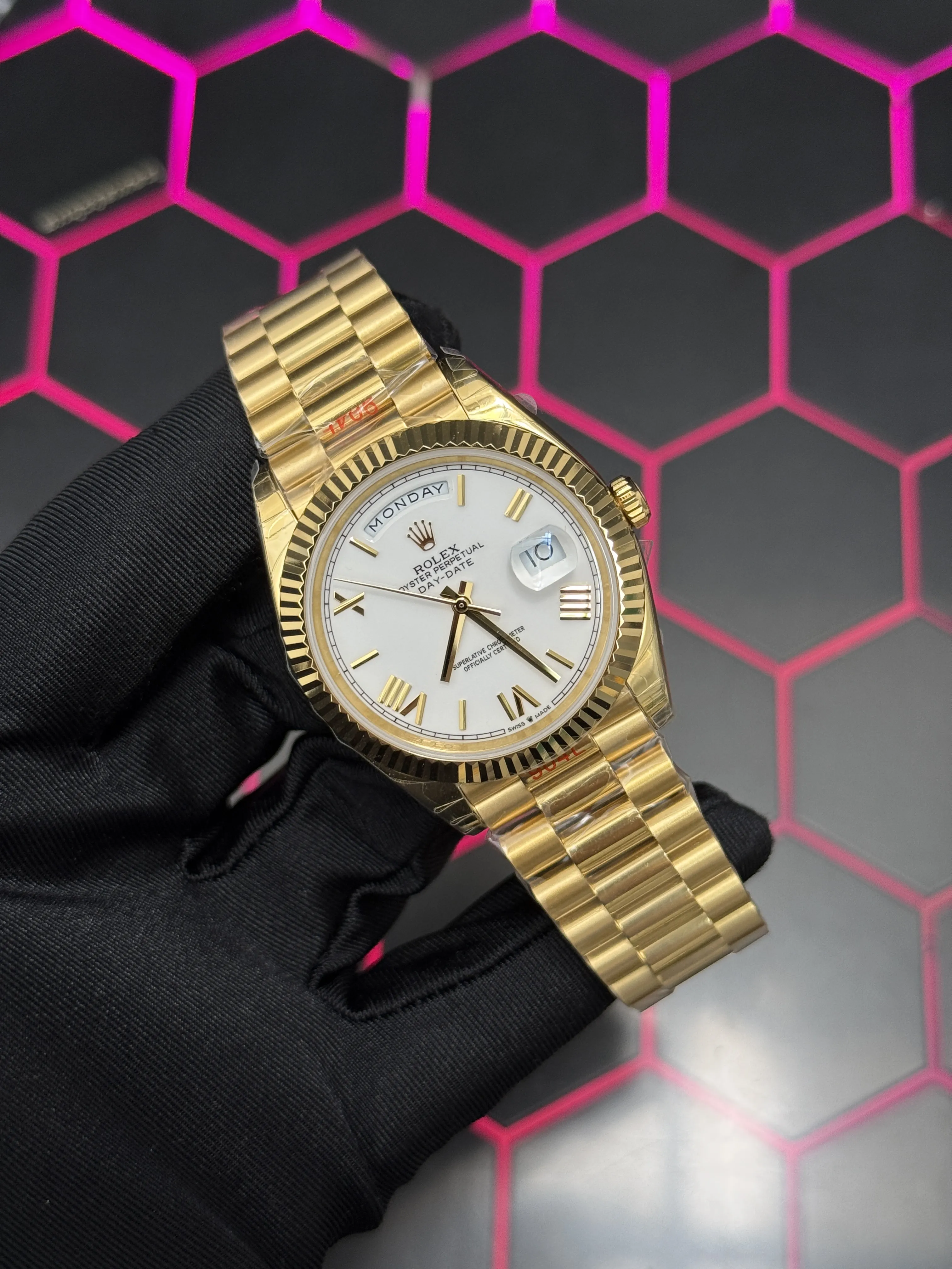 Rolex Day-Date-Style Gold White Roman Dial Watch D391519508 — view 2