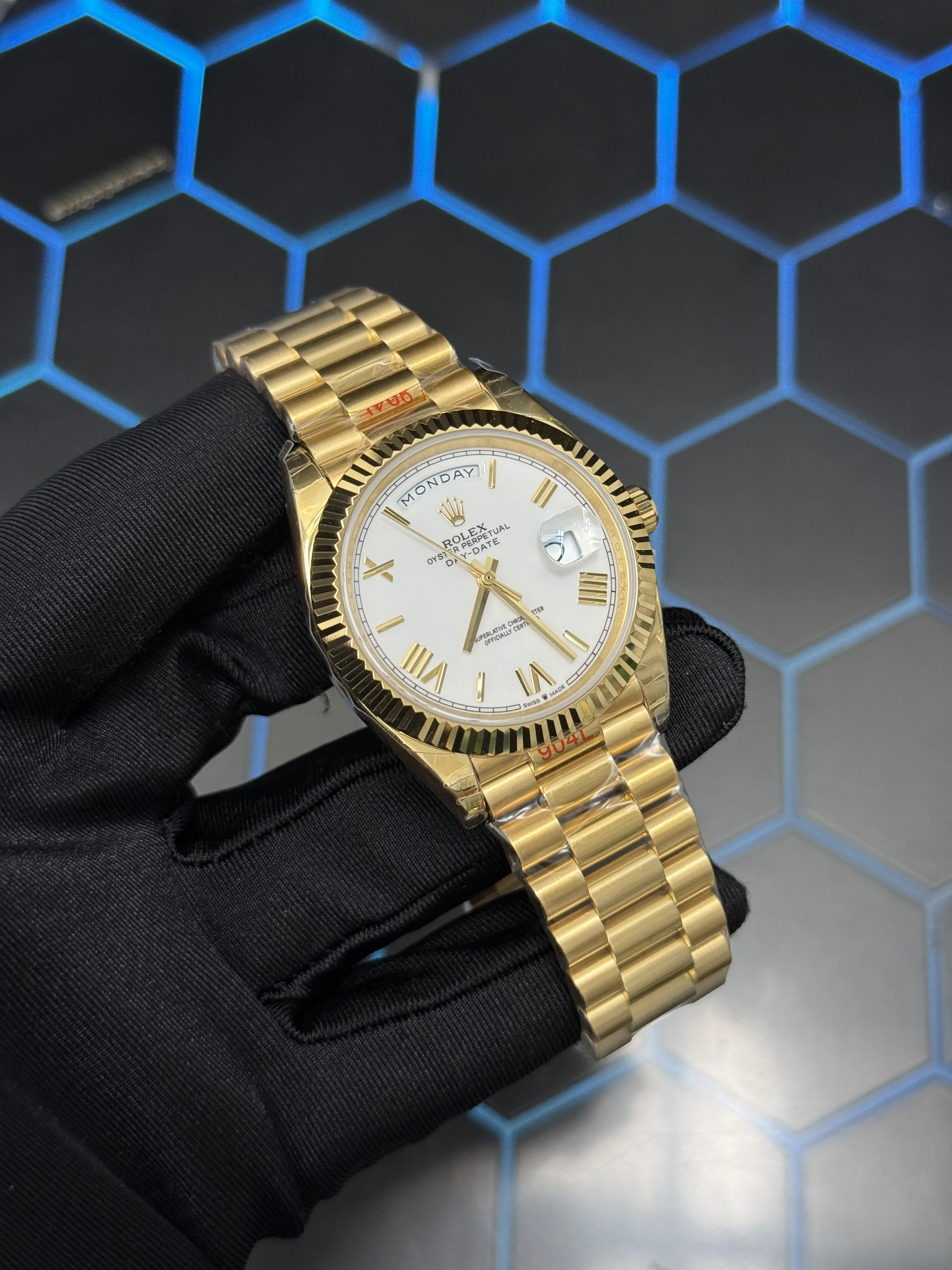 Rolex Day-Date-Style Gold White Roman Dial Watch D391519508 — view 3