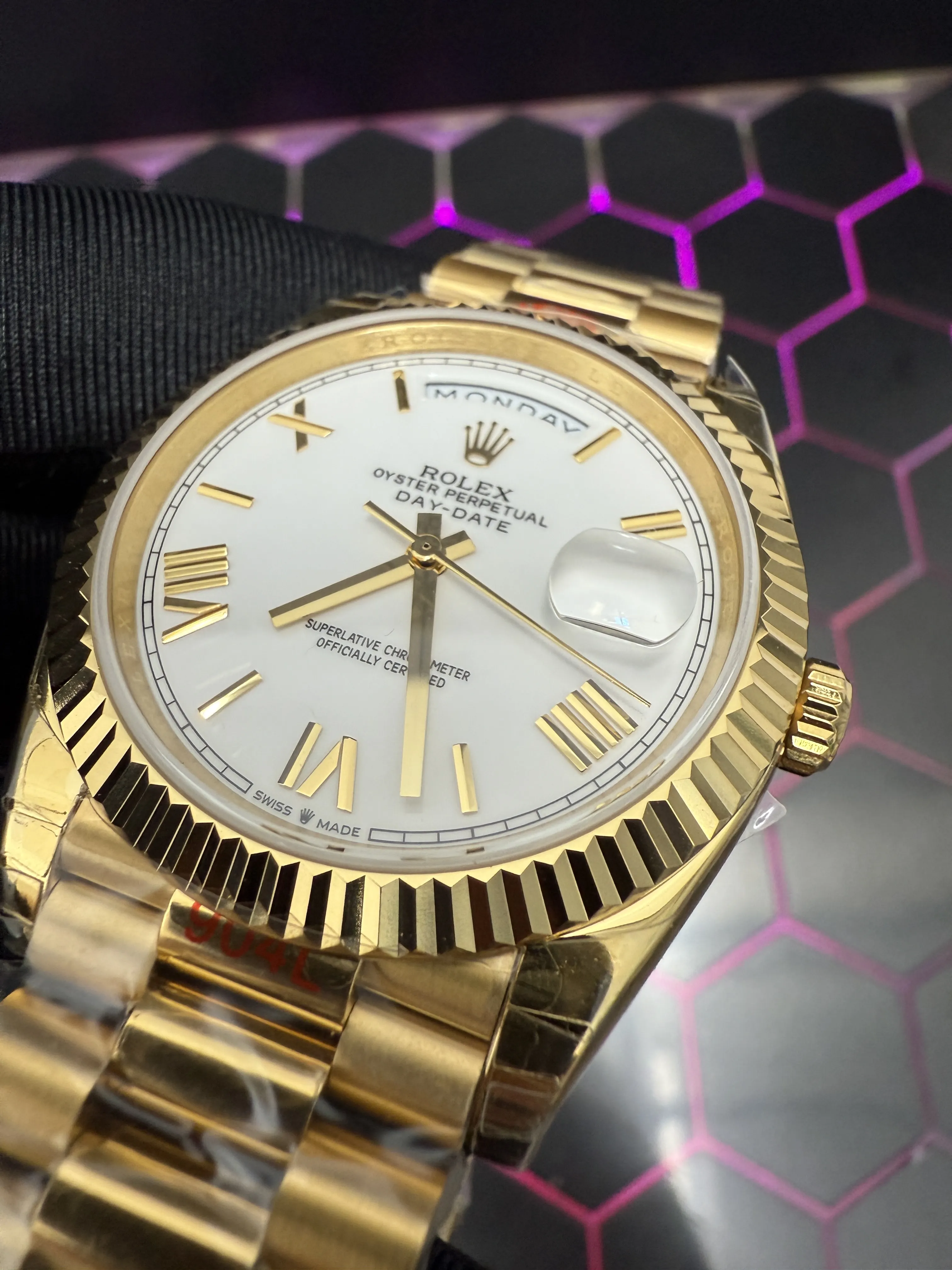 Rolex Day-Date-Style Gold White Roman Dial Watch D391519508 — view 9