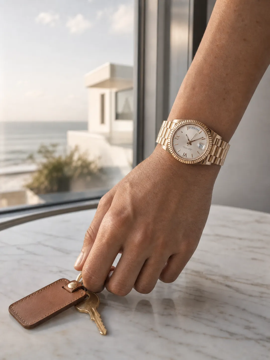 Rolex Day-Date-Style Rose-Gold Champagne Roman Dial Watch D391519511