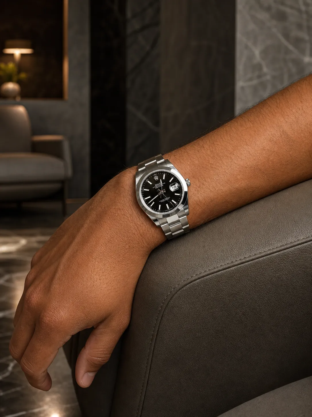 Rolex Datejust-Style Silver Black Dial Oyster Watch D391519513