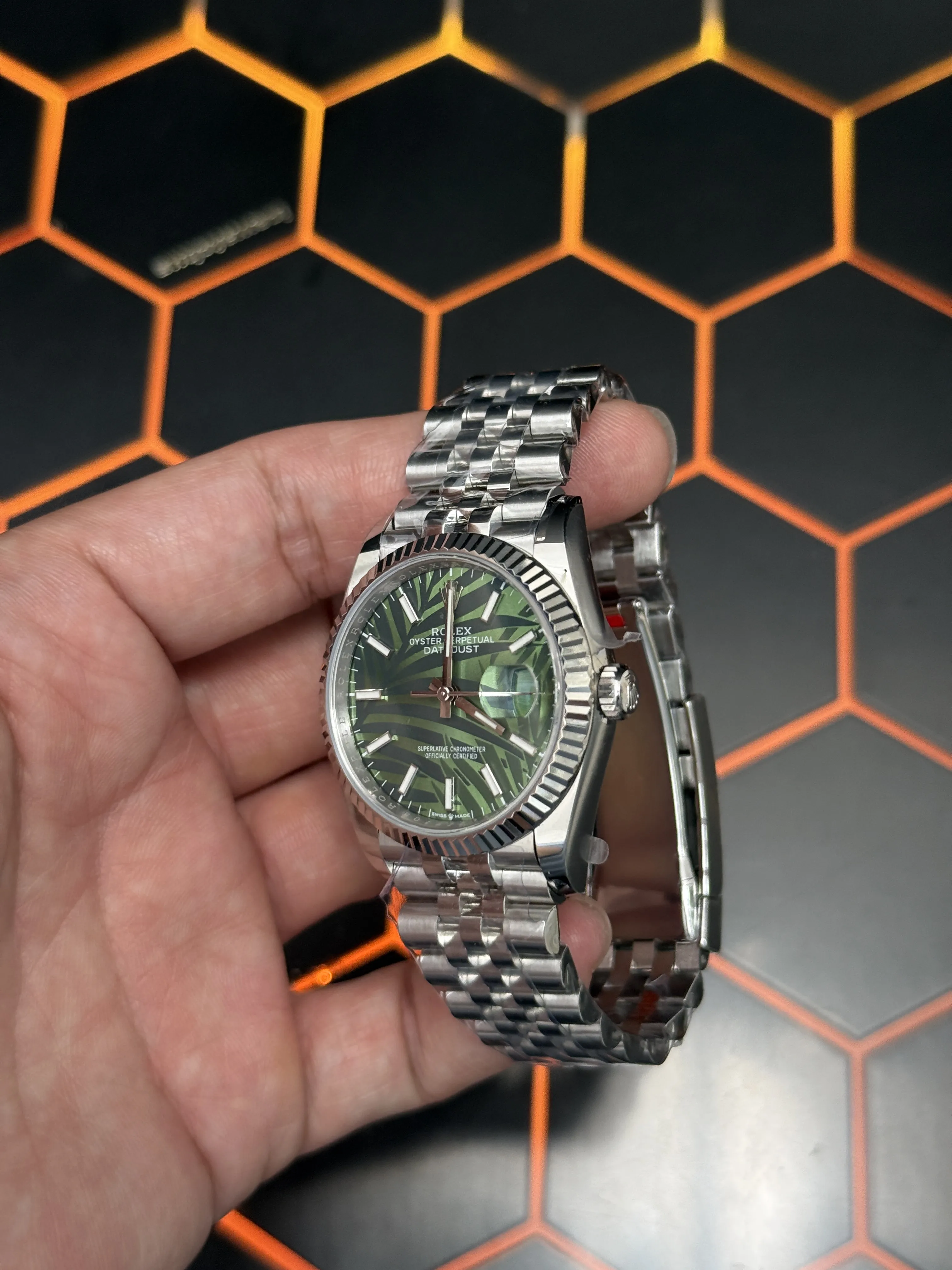 Rolex Datejust-Style Silver Green Palm Motif Watch D391519515 — view 4