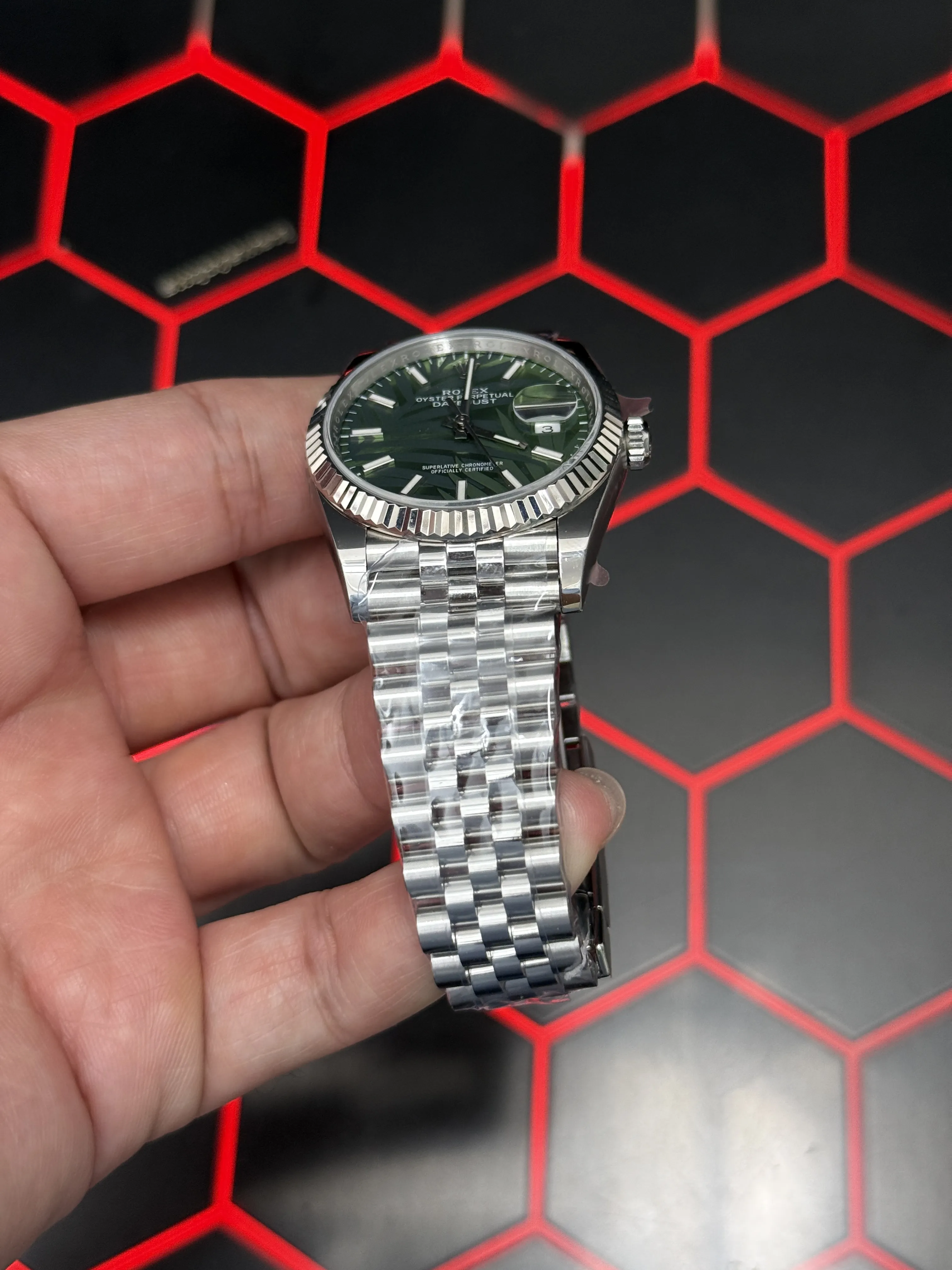 Rolex Datejust-Style Silver Green Palm Motif Watch D391519515 — view 8