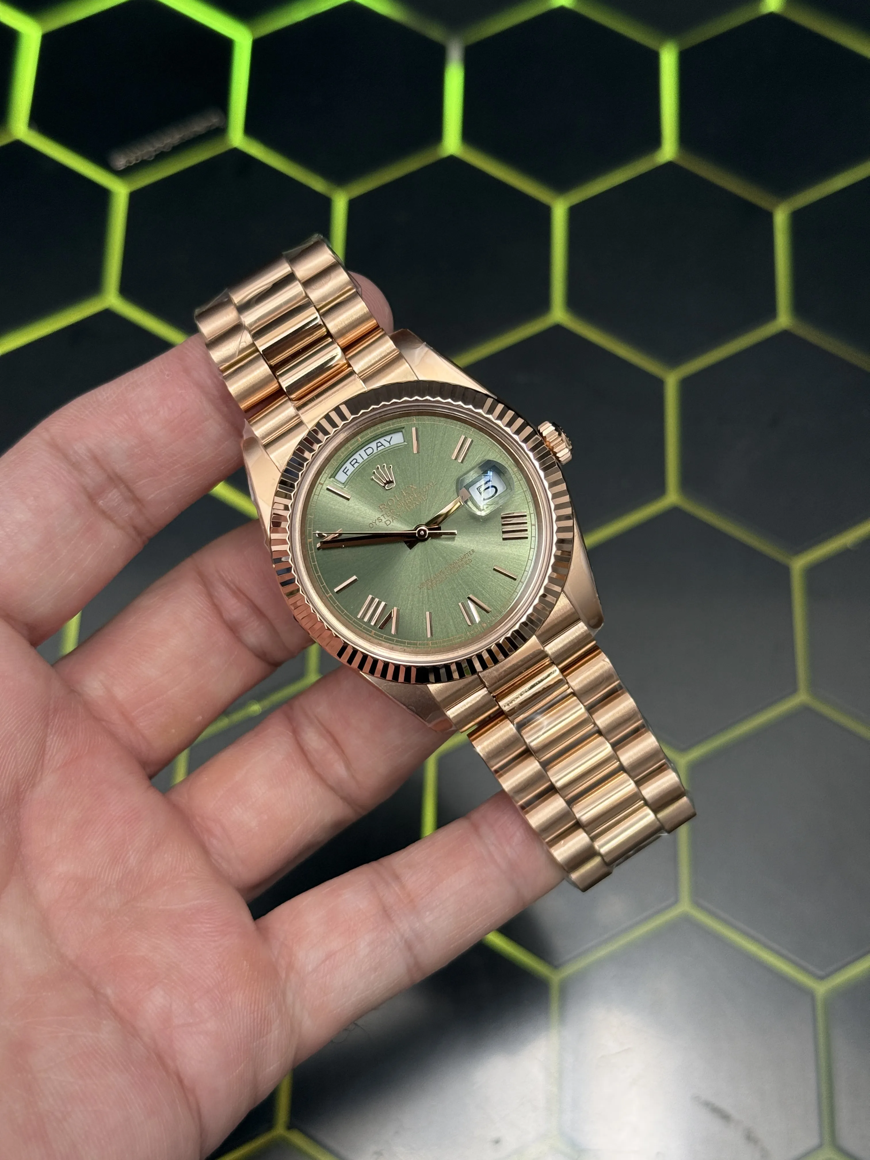 Rolex Day-Date-Style Rose-Gold Sage Green Dial Watch D391519516 — view 2