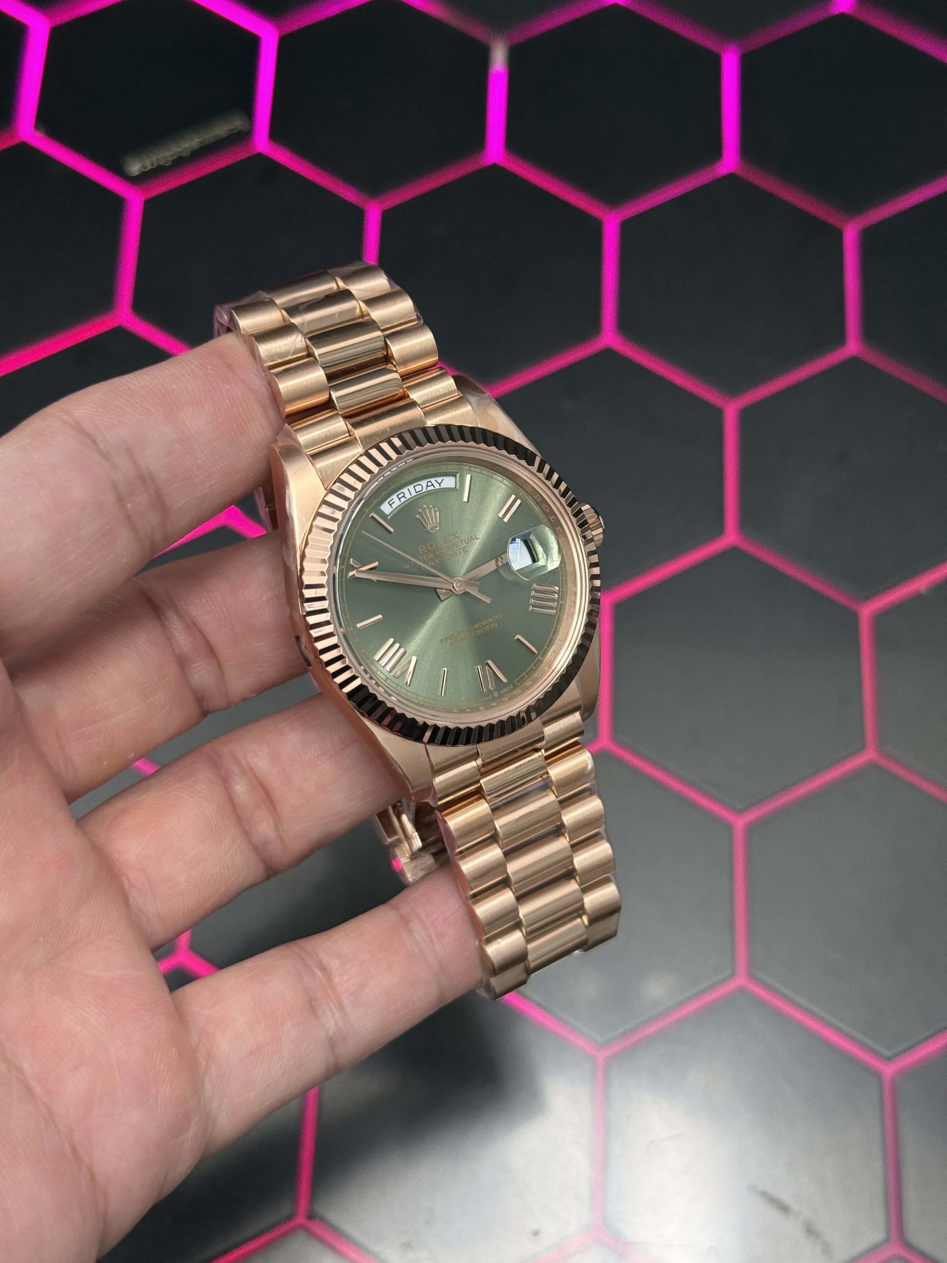 Rolex Day-Date-Style Rose-Gold Sage Green Dial Watch D391519516 — view 3