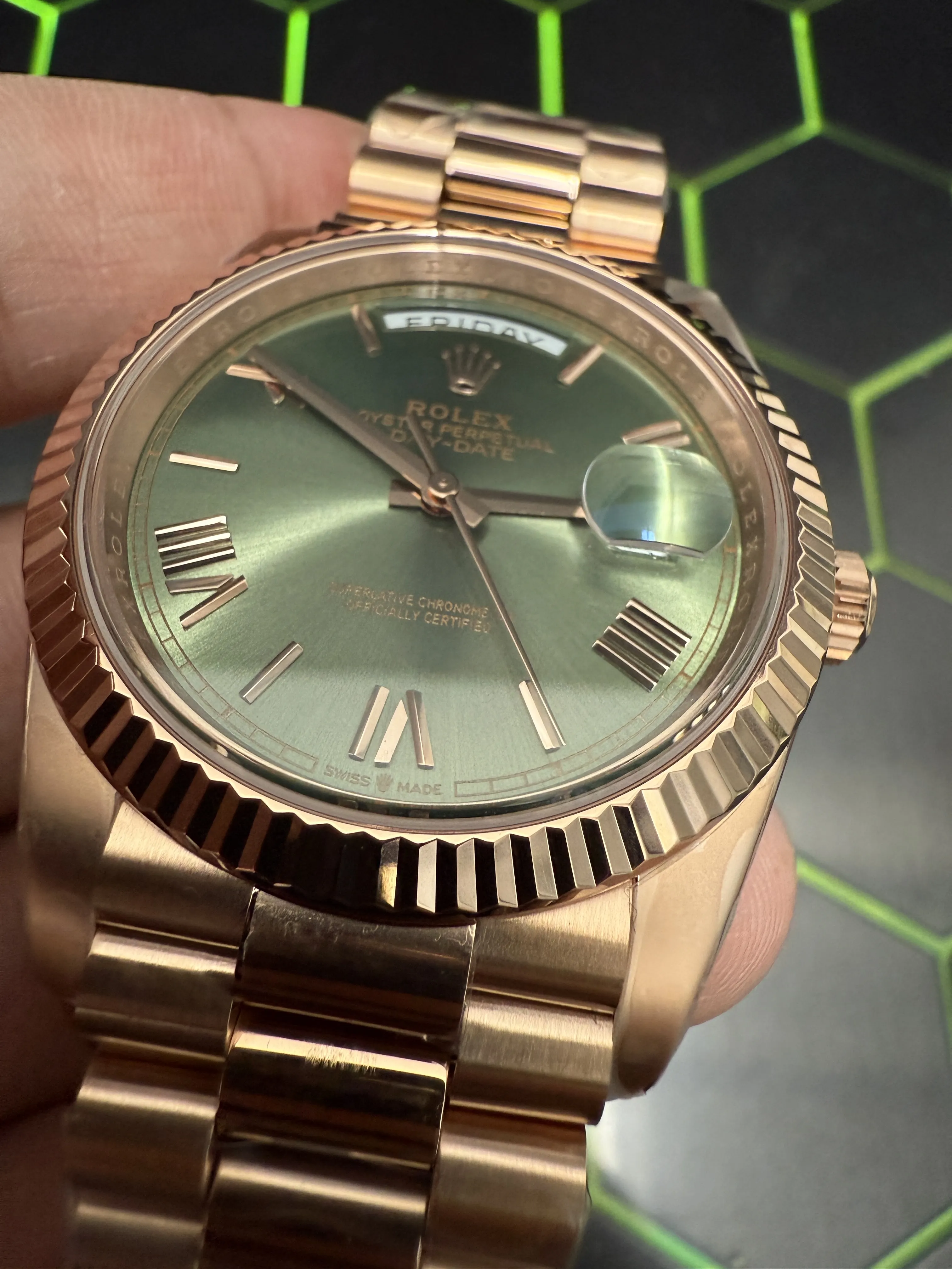 Rolex Day-Date-Style Rose-Gold Sage Green Dial Watch D391519516 — view 11