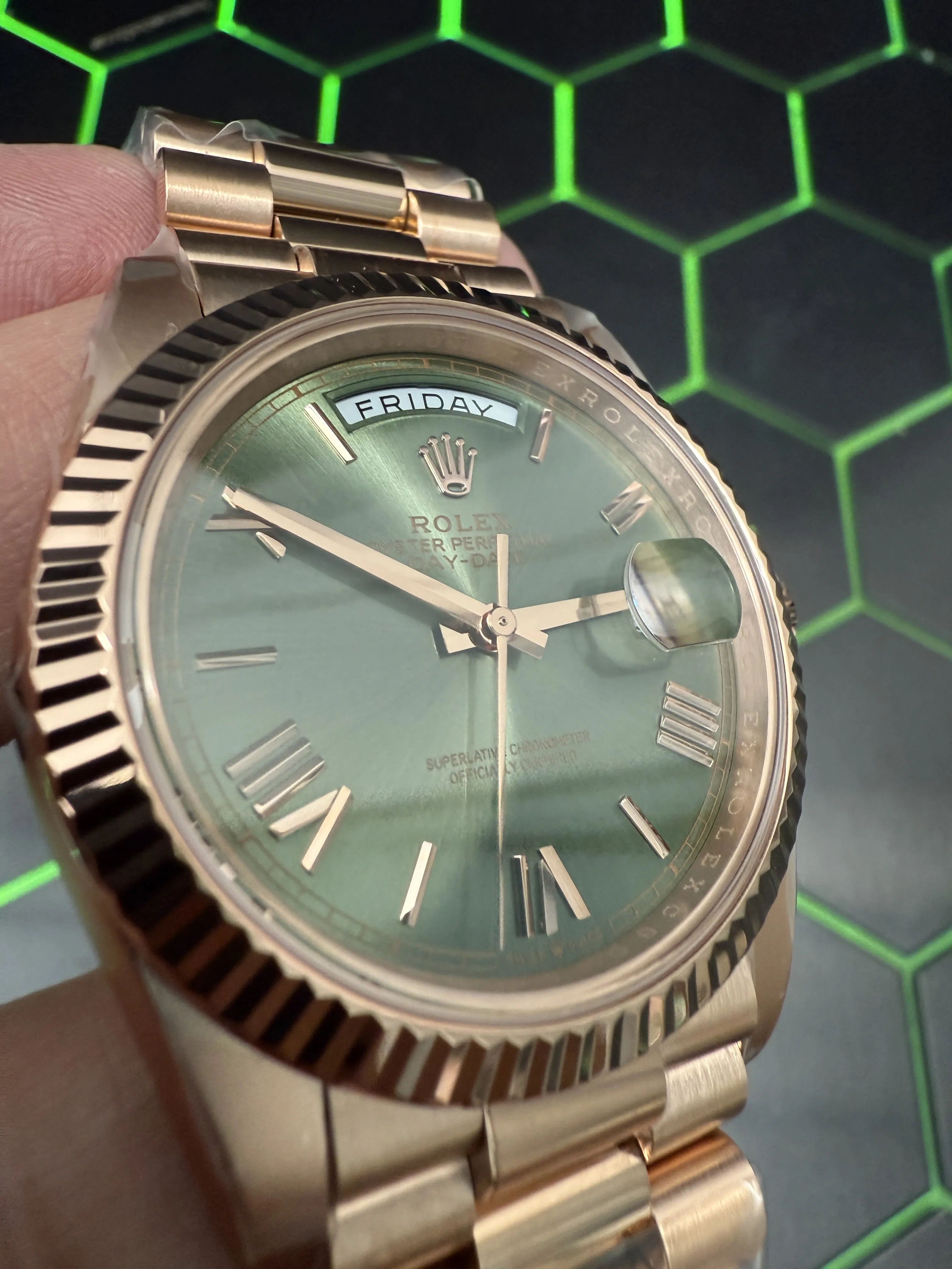 Rolex Day-Date-Style Rose-Gold Sage Green Dial Watch D391519516 — view 13