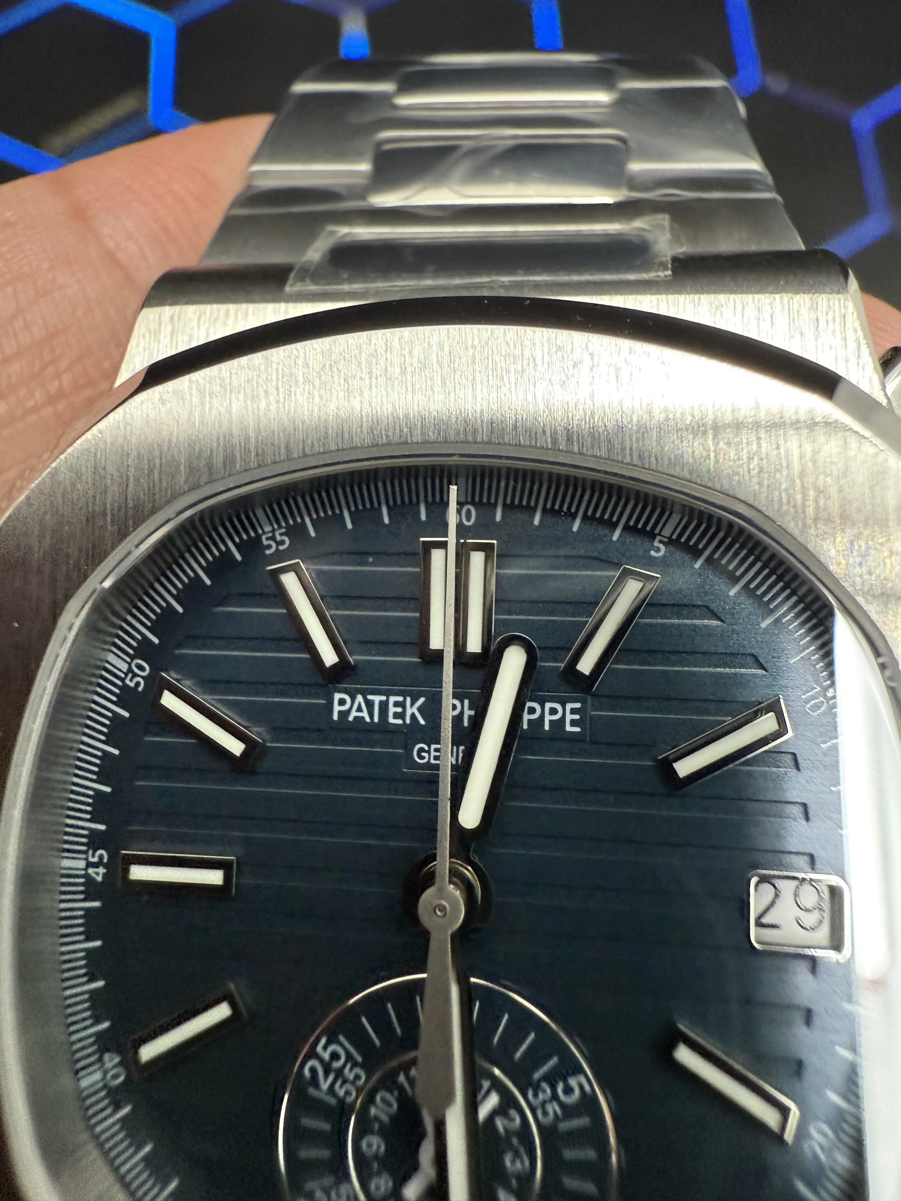 Patek Philippe Nautilus 5980-Style Blue Dial Chronograph Watch D418519519 — view 9