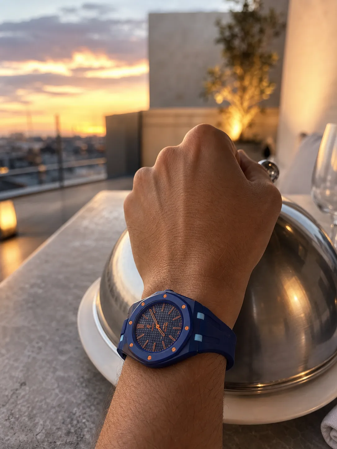 Audemars Piguet Royal Oak-Style Navy Orange Accent Strap Watch D202519527