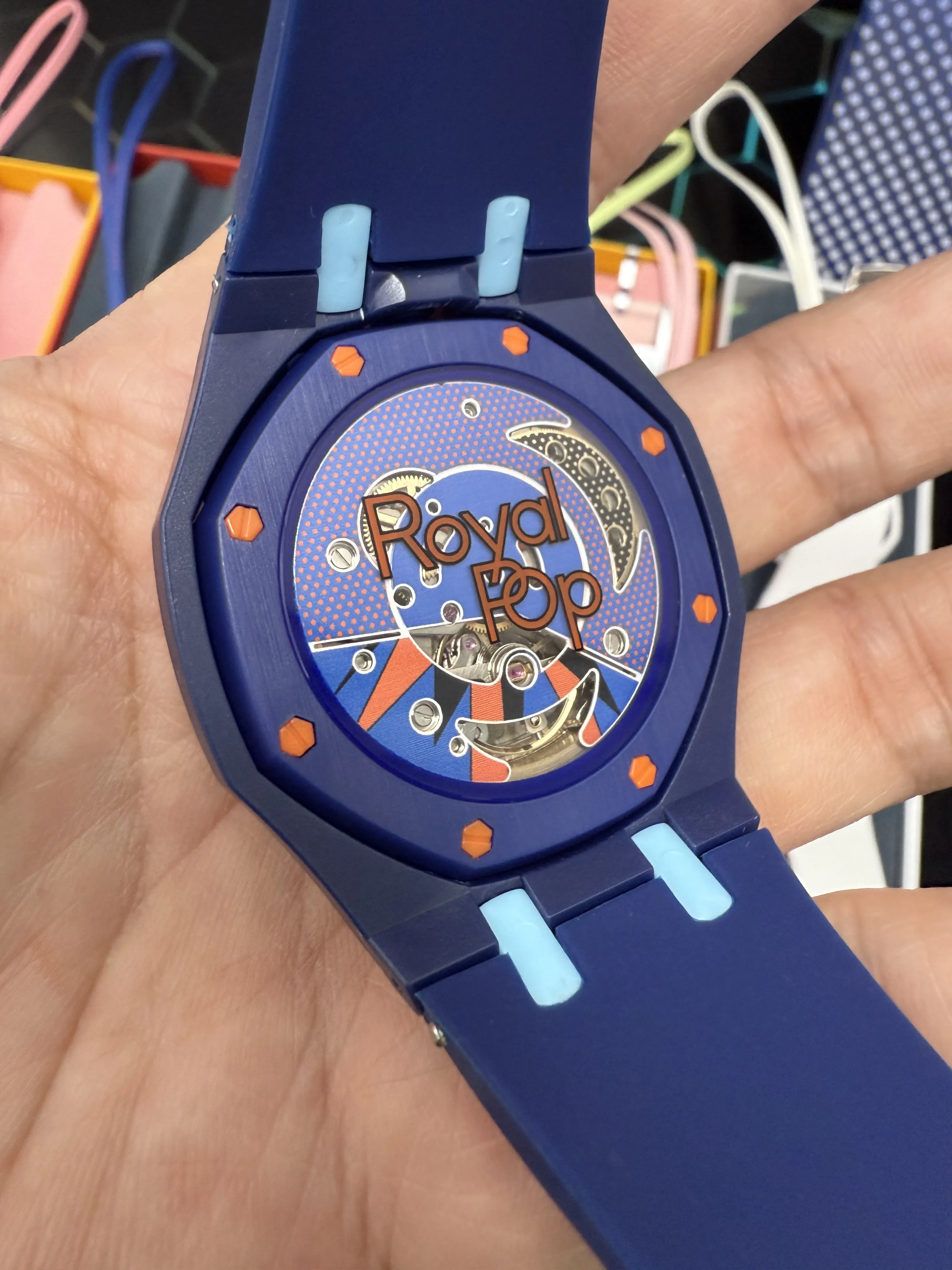 Audemars Piguet Royal Oak-Style Navy Orange Accent Strap Watch D202519527 — view 4