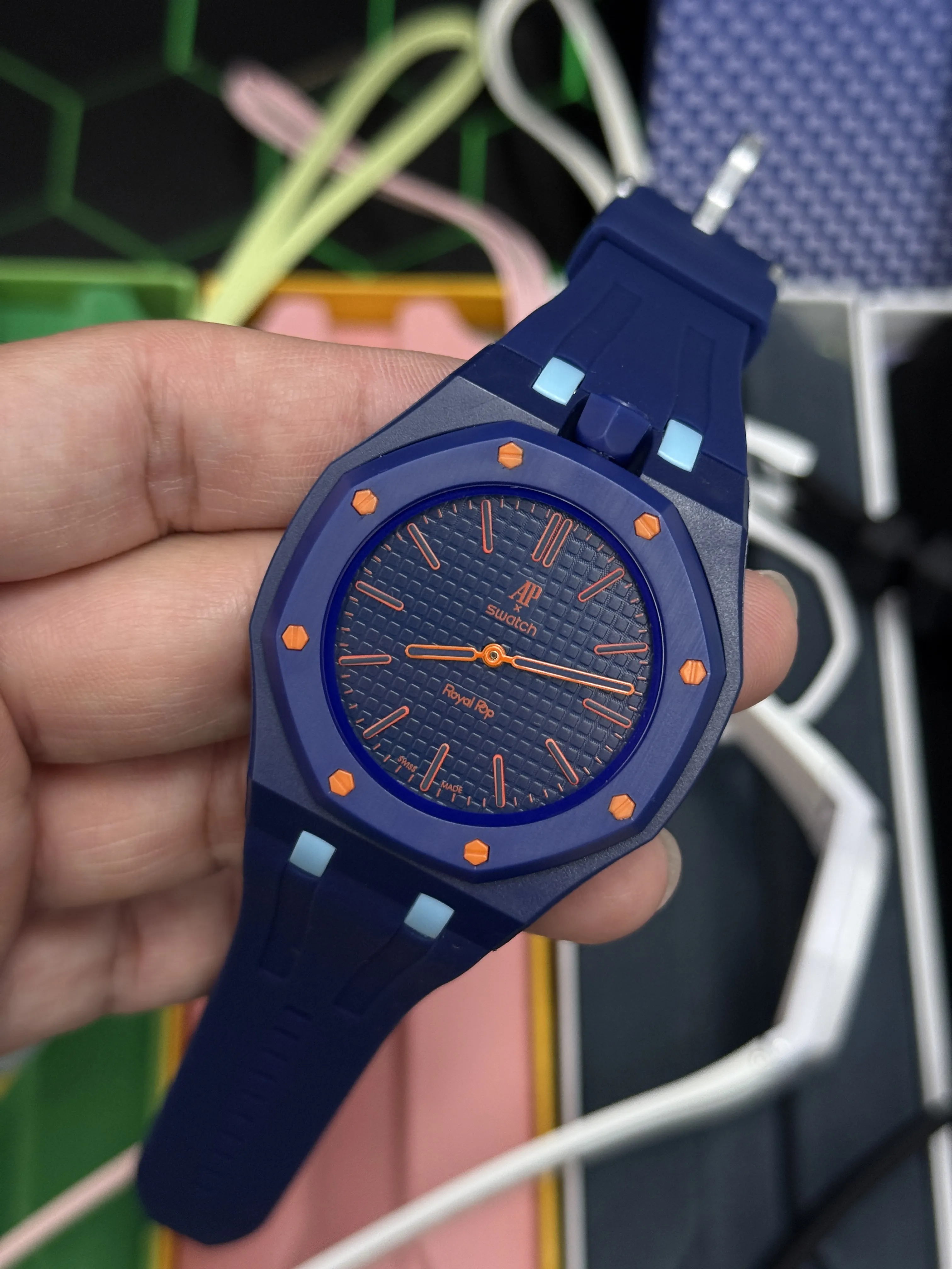 Audemars Piguet Royal Oak-Style Navy Orange Accent Strap Watch D202519527 — view 5
