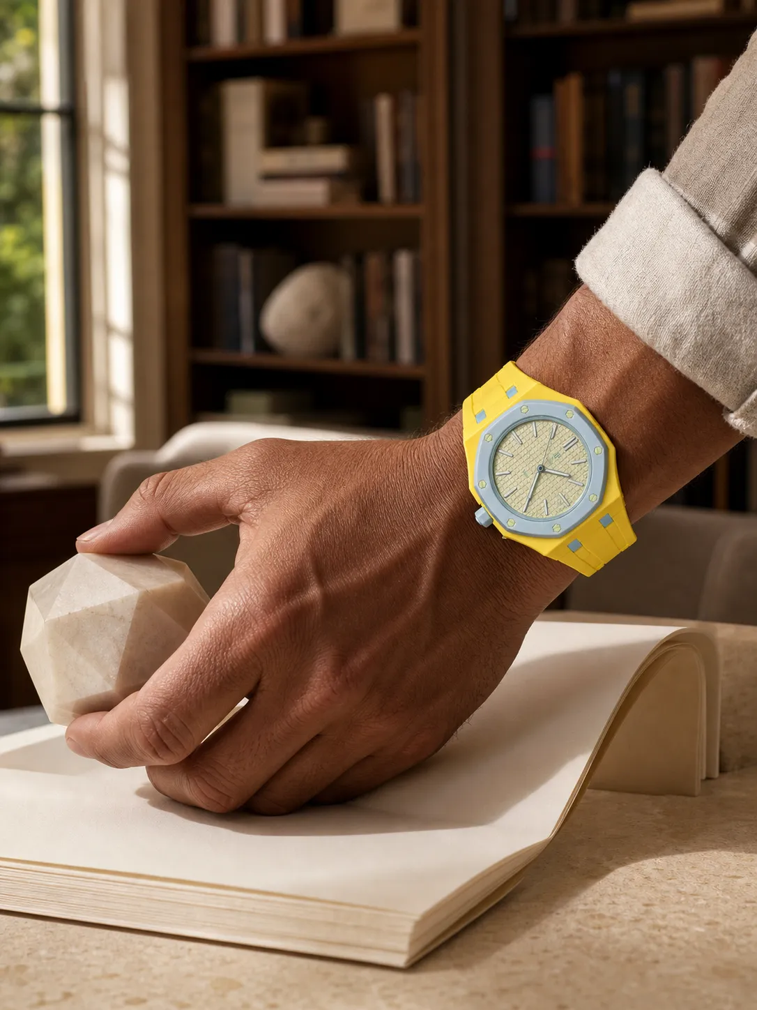 Audemars Piguet Royal Oak-Style Yellow Ice-Blue Strap Watch D202519528