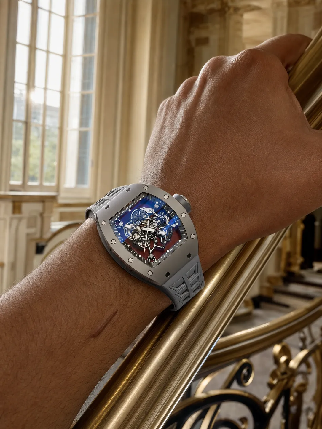 Richard Mille RM 055-Style Grey Openworked Dial Watch D641319533