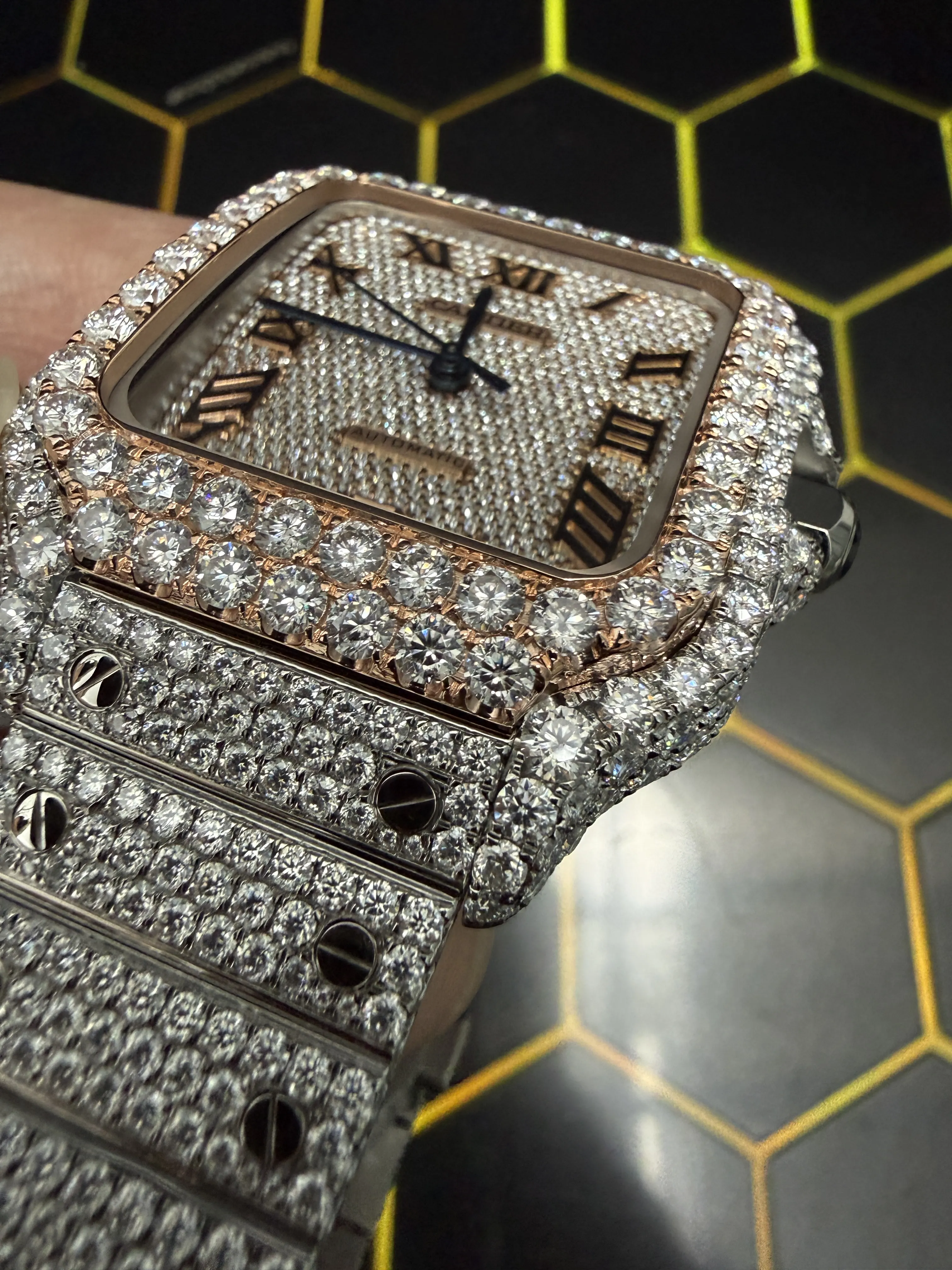 Cartier Santos-Style Iced-Out Champagne Roman Dial Watch D1147519536 — view 8