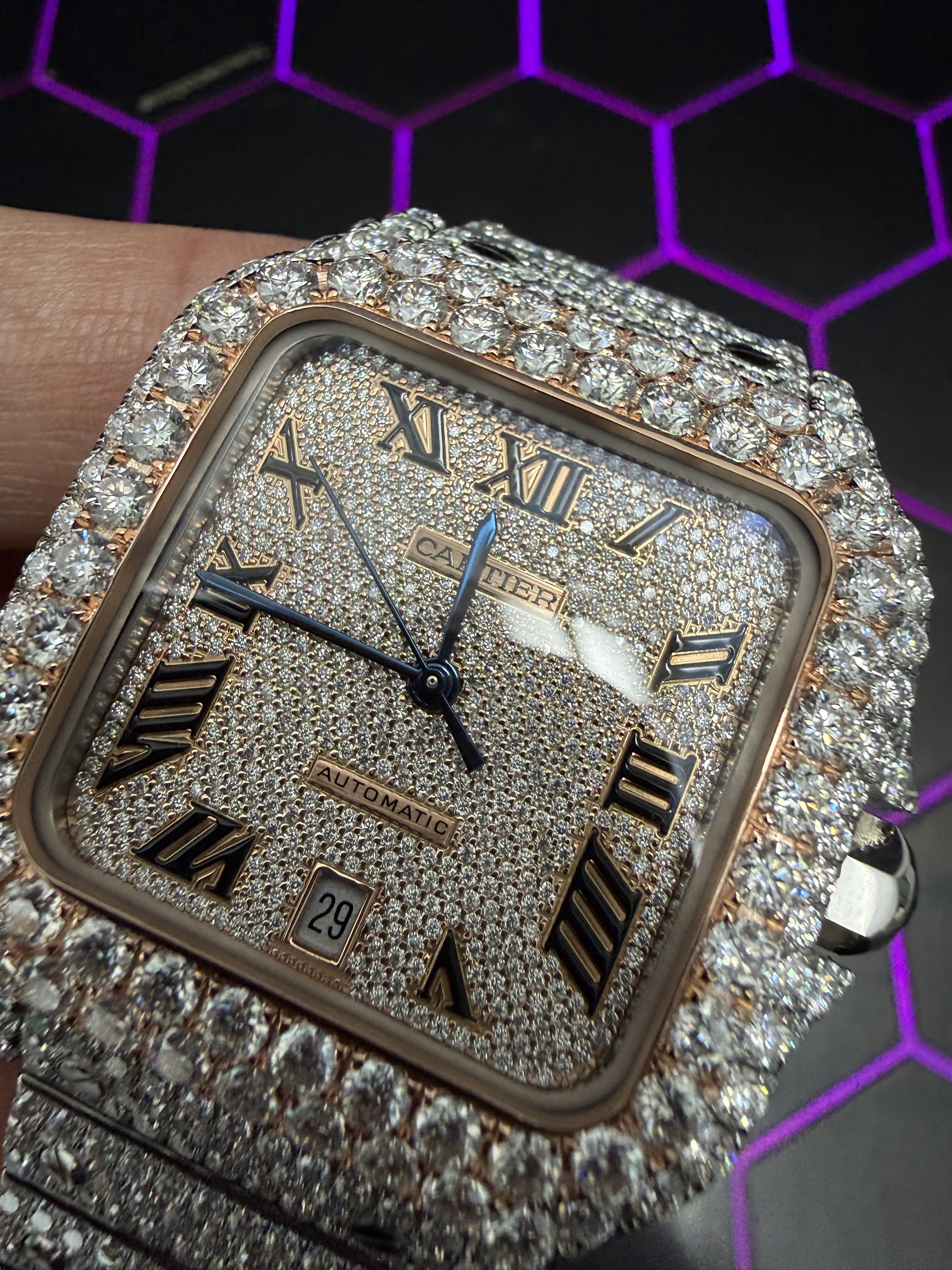 Cartier Santos-Style Iced-Out Champagne Roman Dial Watch D1147519536 — view 9