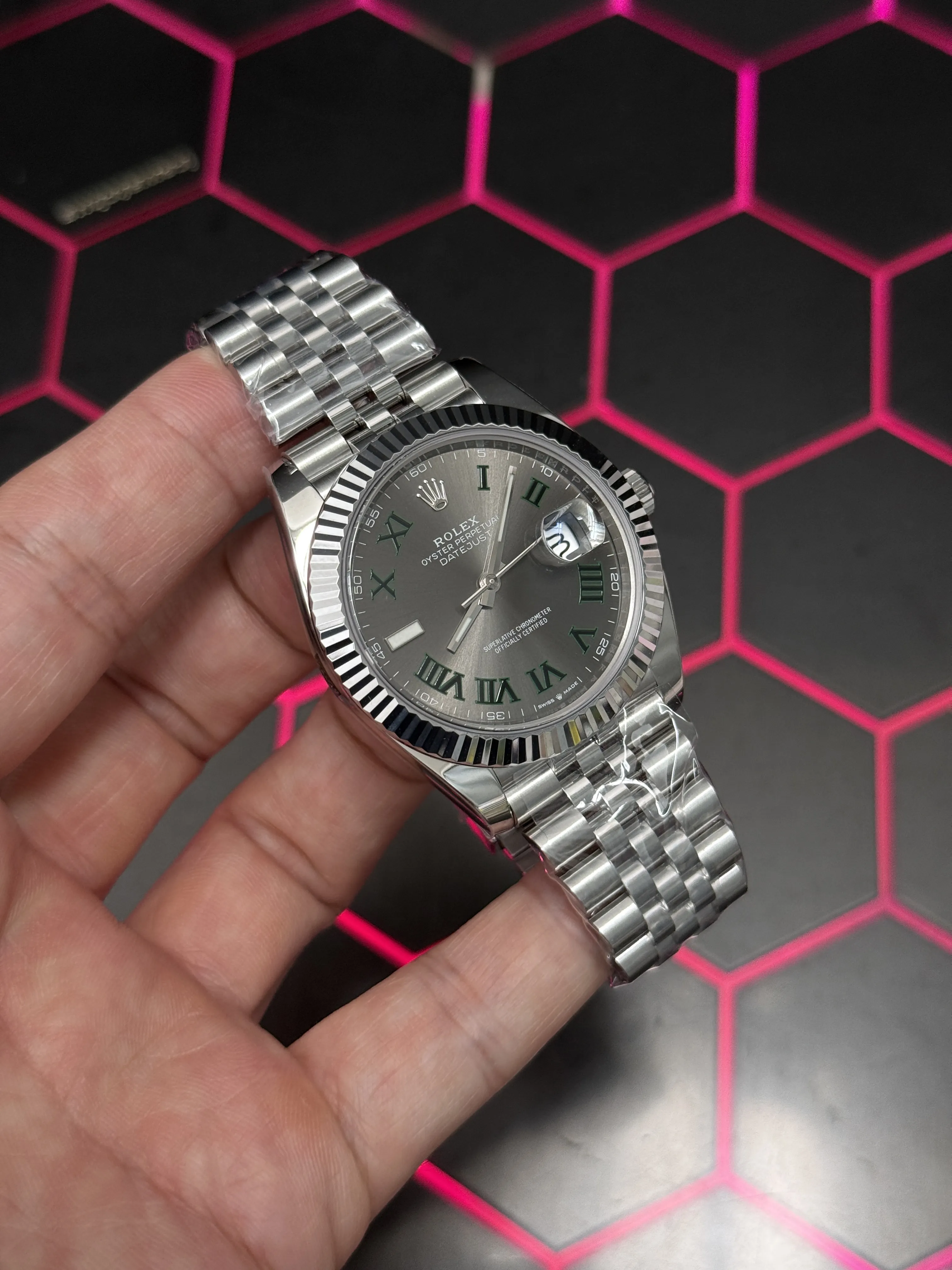 Rolex Datejust-Style Silver Charcoal Roman Dial Jubilee Watch D391519537 — view 3