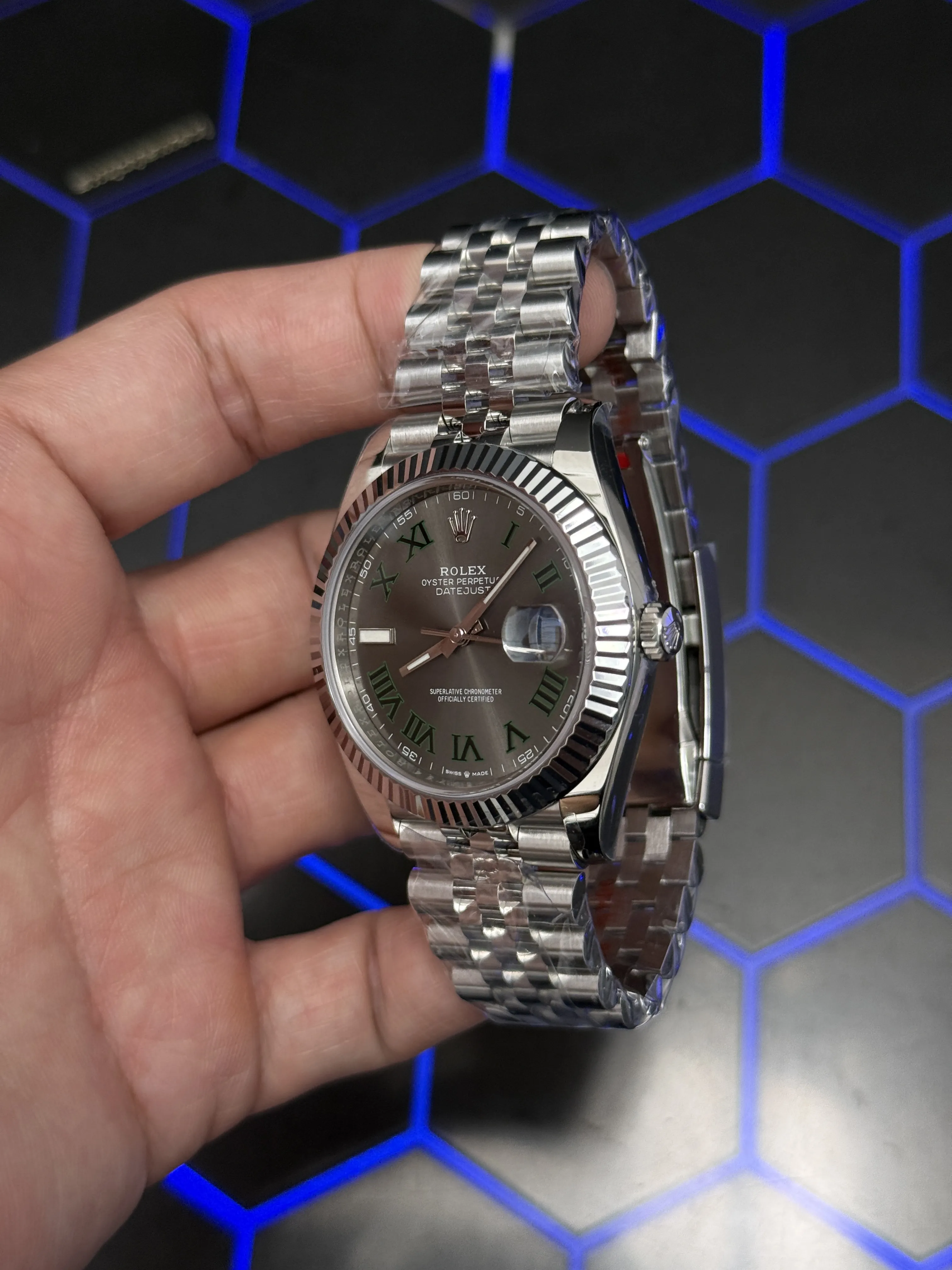 Rolex Datejust-Style Silver Charcoal Roman Dial Jubilee Watch D391519537 — view 4