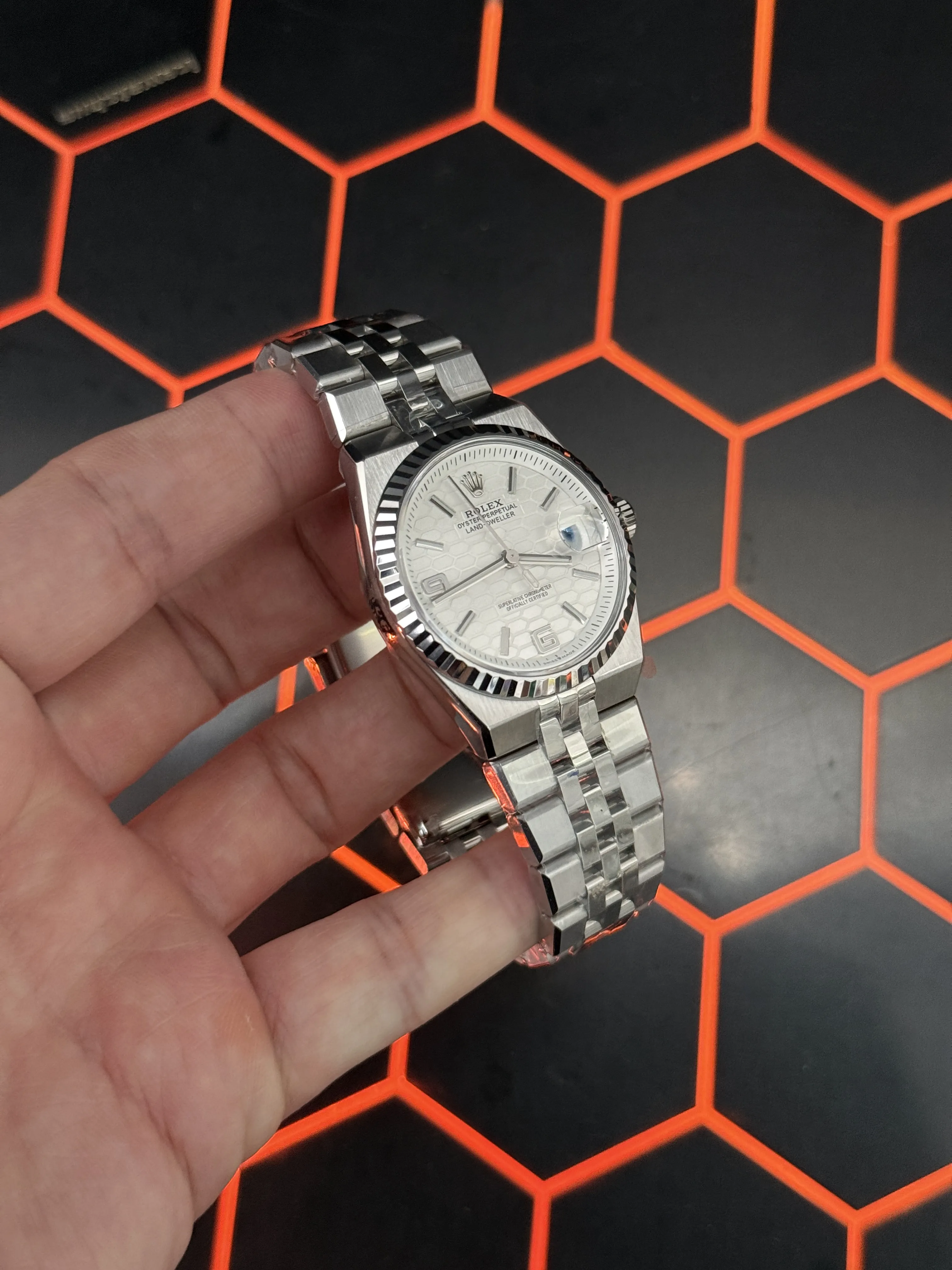 Rolex Datejust-Style Silver White Honeycomb Dial Jubilee Watch D371319538 — view 3