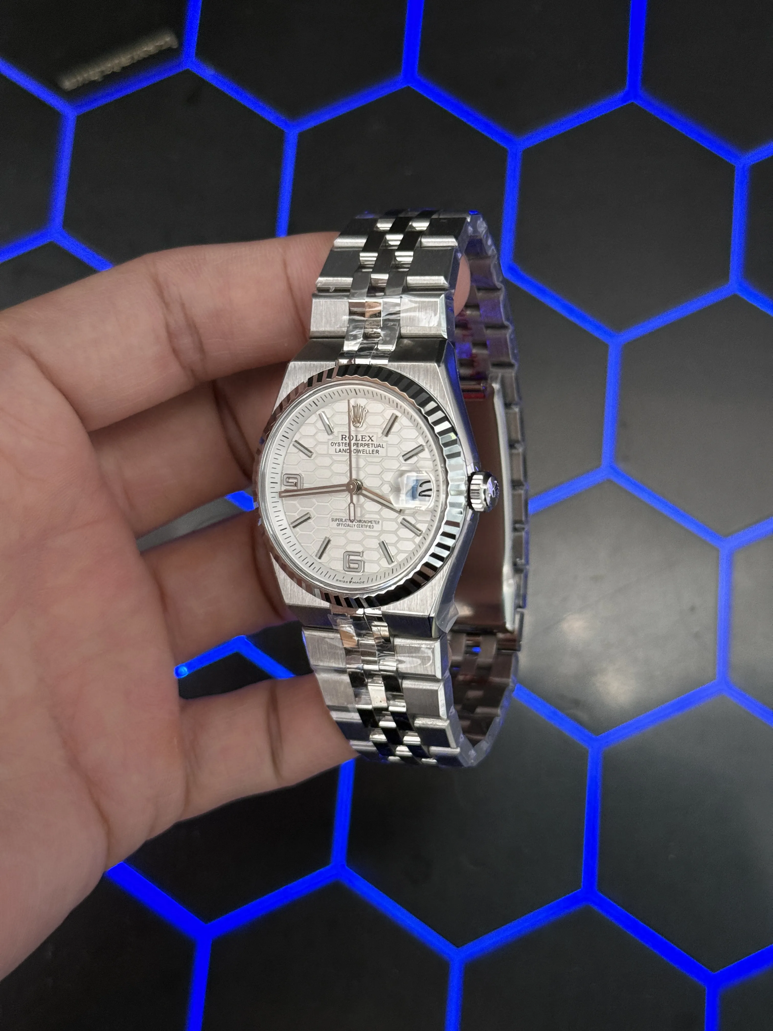 Rolex Datejust-Style Silver White Honeycomb Dial Jubilee Watch D371319538 — view 4