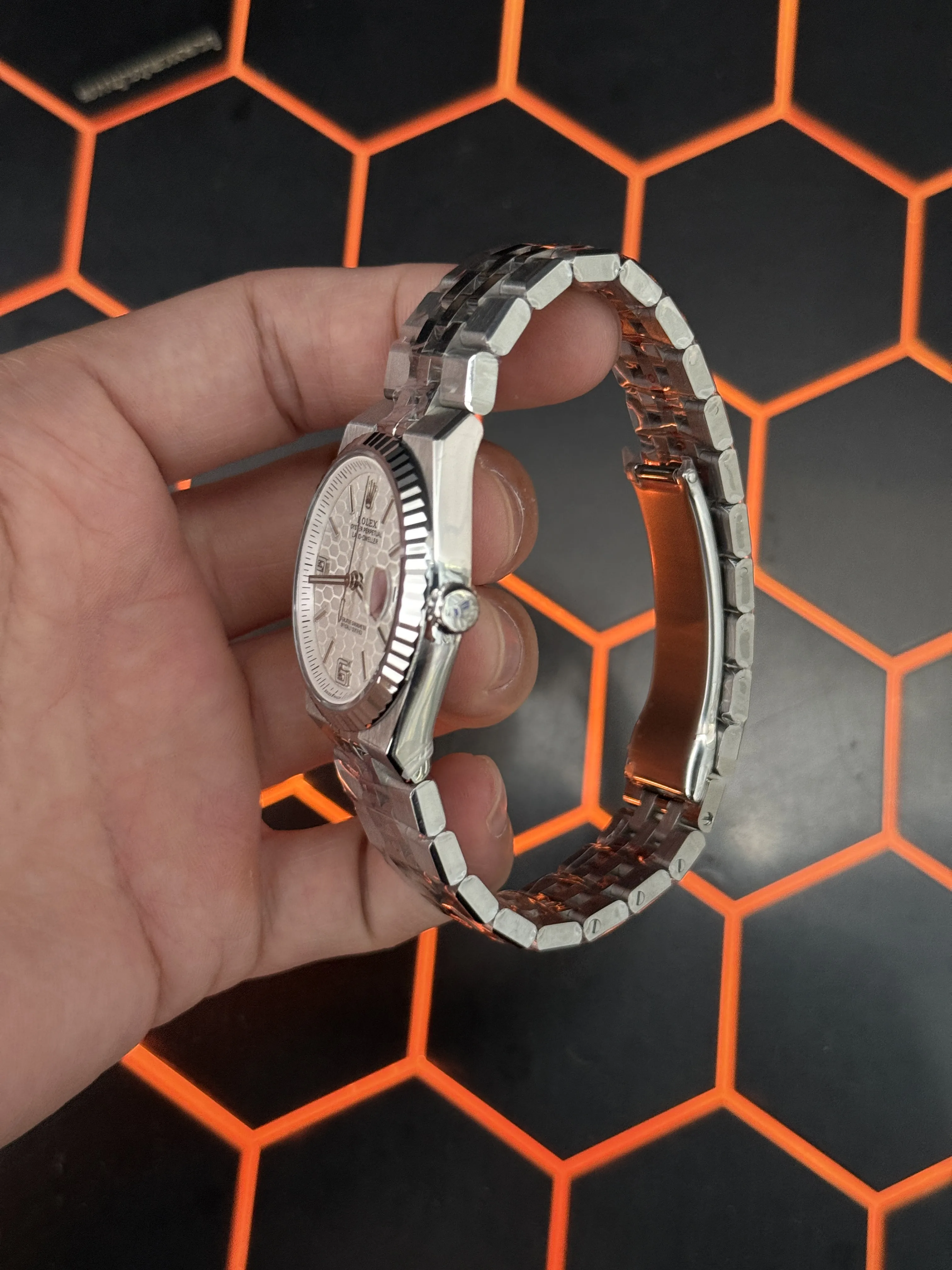Rolex Datejust-Style Silver White Honeycomb Dial Jubilee Watch D371319538 — view 5