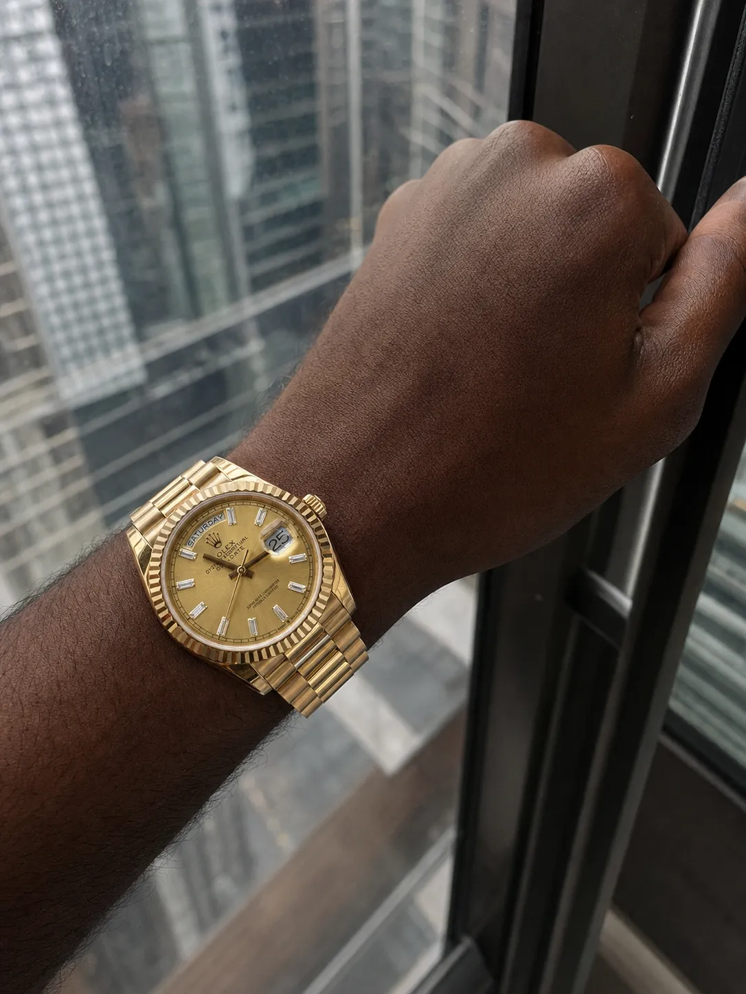 Rolex Day-Date 40-Style Yellow-Gold-Tone Champagne Baguette Dial Watch D371319539