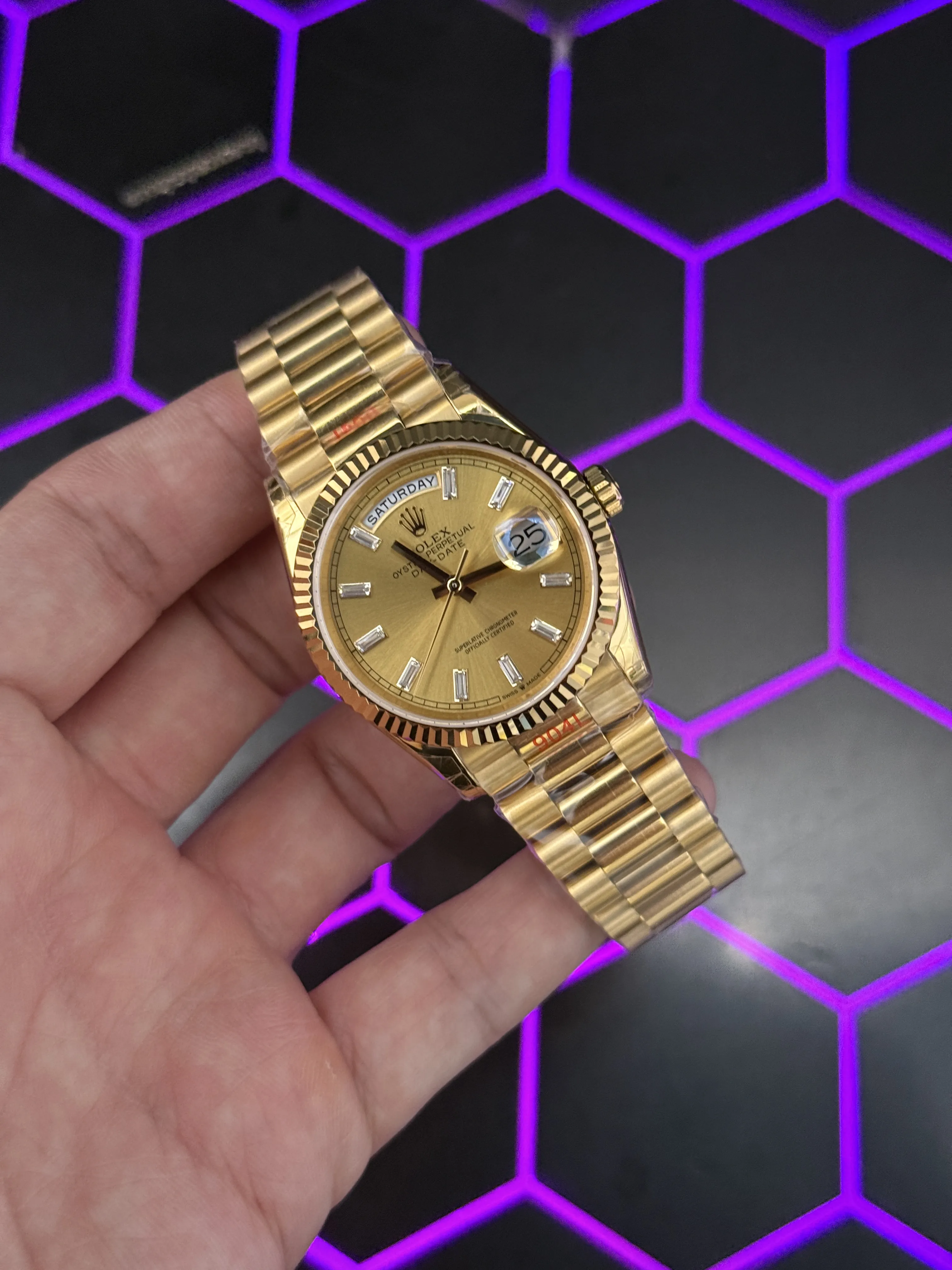 Rolex Day-Date 40-Style Yellow-Gold-Tone Champagne Baguette Dial Watch D371319539 — view 2