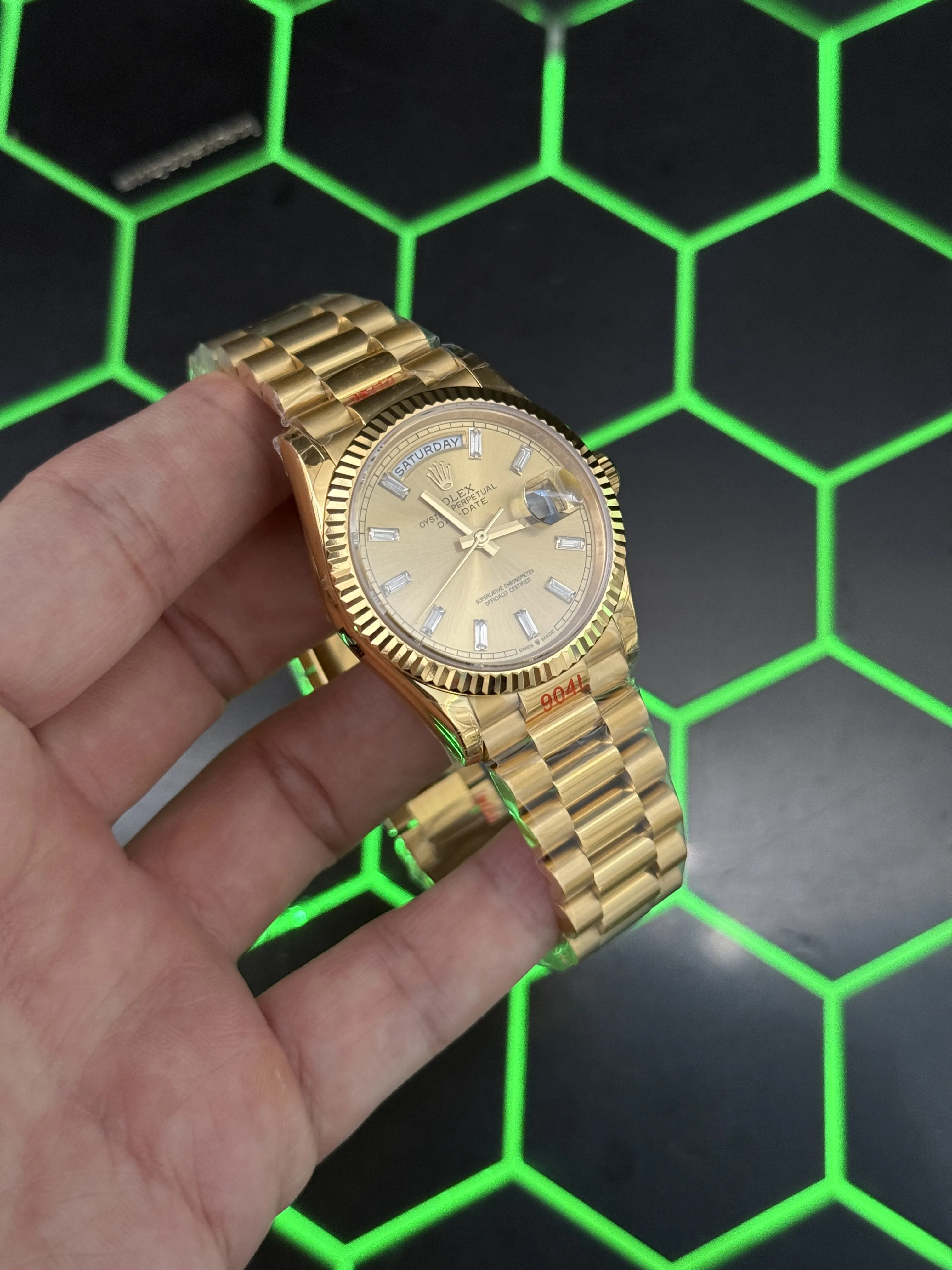 Rolex Day-Date 40-Style Yellow-Gold-Tone Champagne Baguette Dial Watch D371319539 — view 3