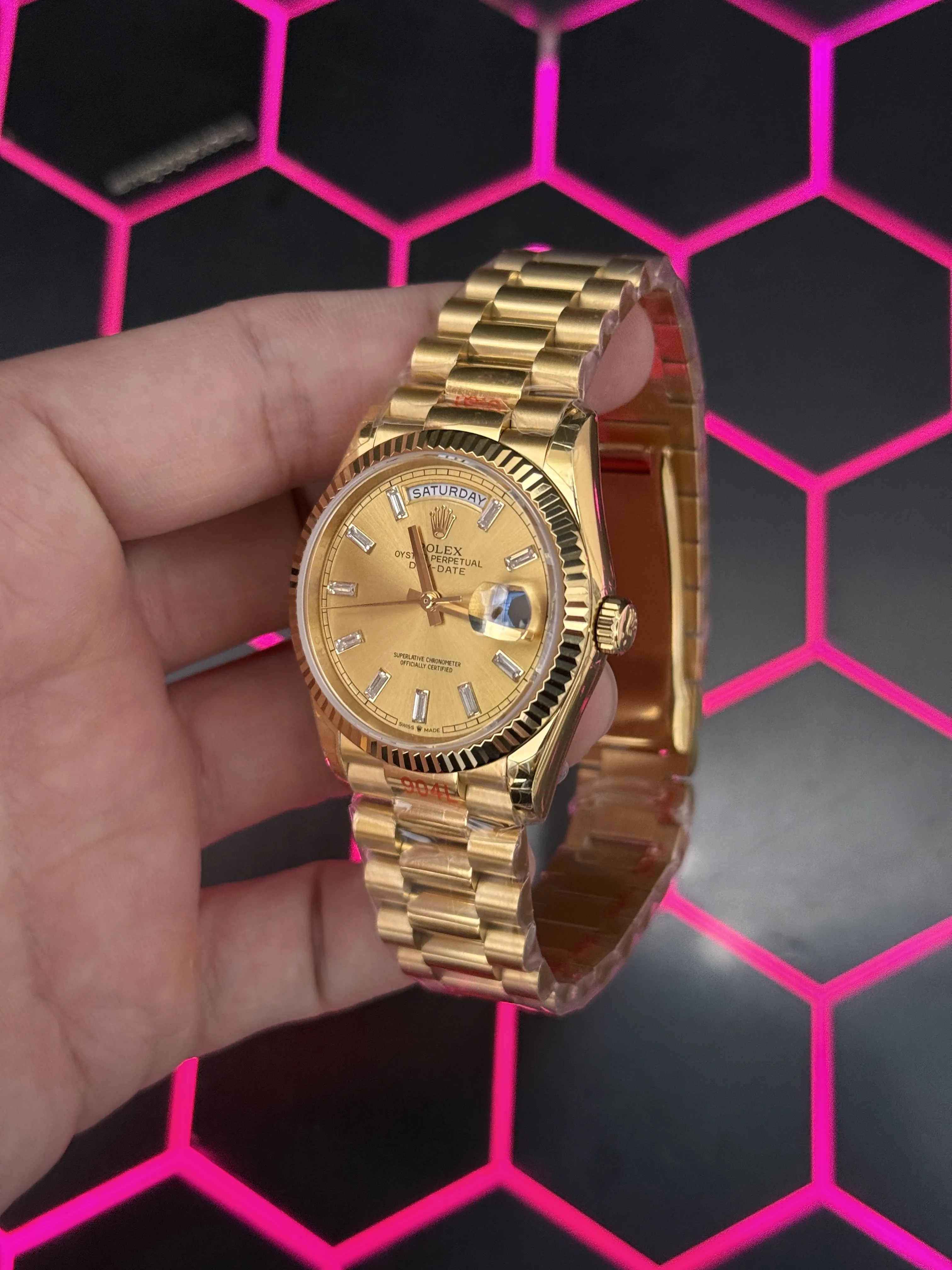 Rolex Day-Date 40-Style Yellow-Gold-Tone Champagne Baguette Dial Watch D371319539 — view 4