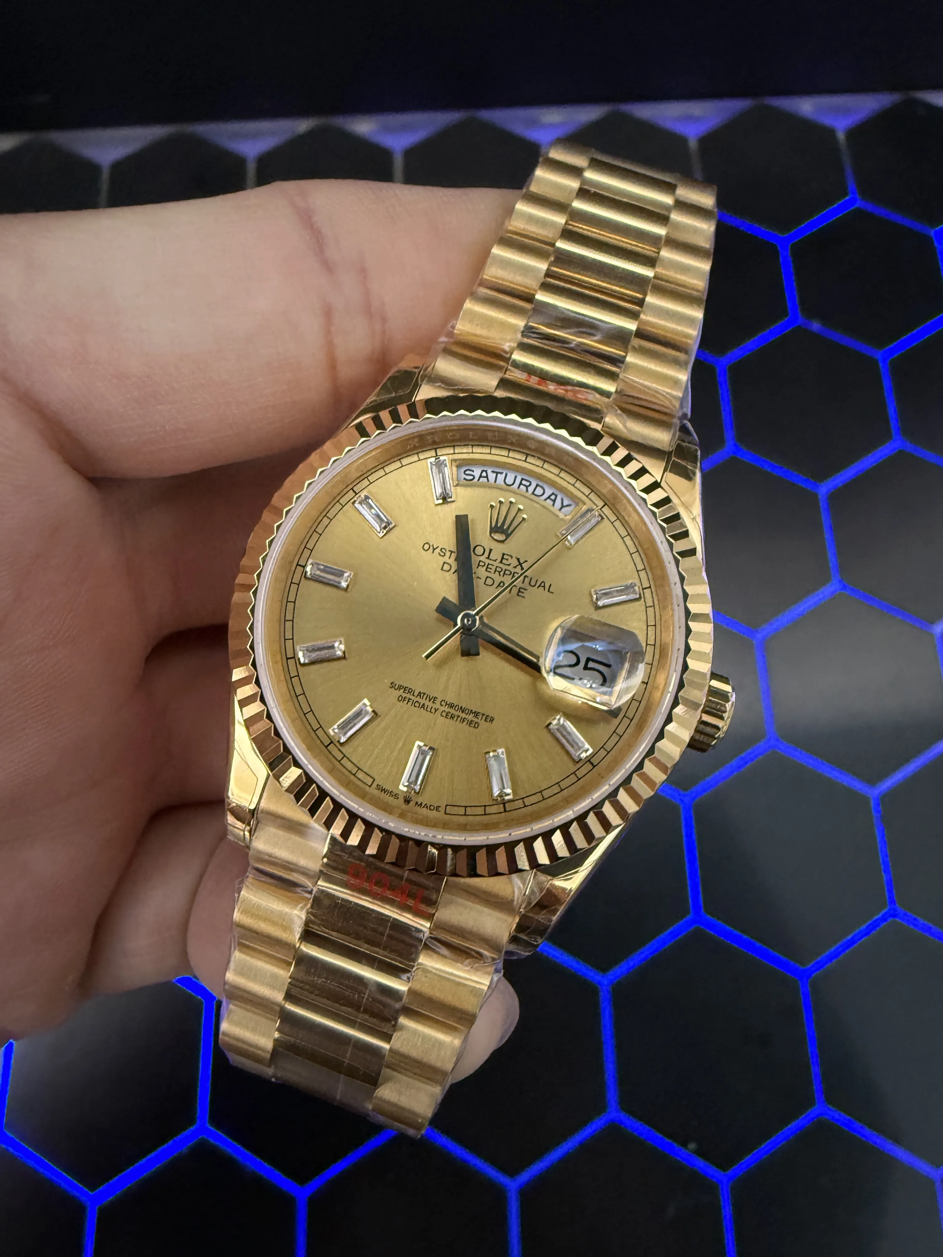 Rolex Day-Date 40-Style Yellow-Gold-Tone Champagne Baguette Dial Watch D371319539 — view 9