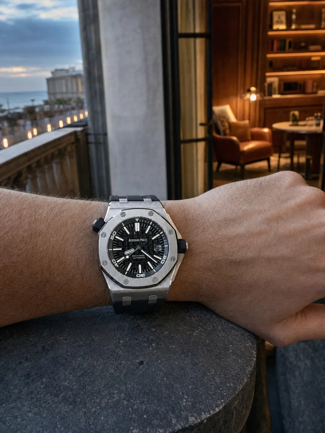 Audemars Piguet Royal Oak Offshore Diver-Style Silver Black Strap Watch D405019540