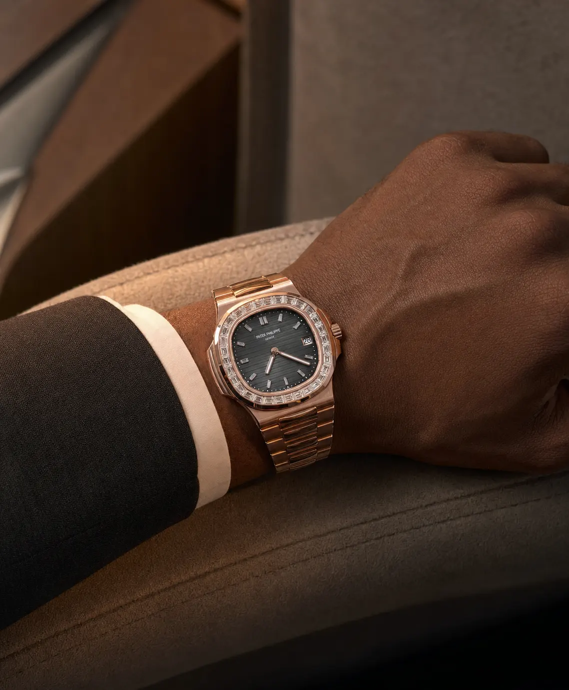 Nautilus 5711 Rose Gold Watch with Baguette Bezel D742519242