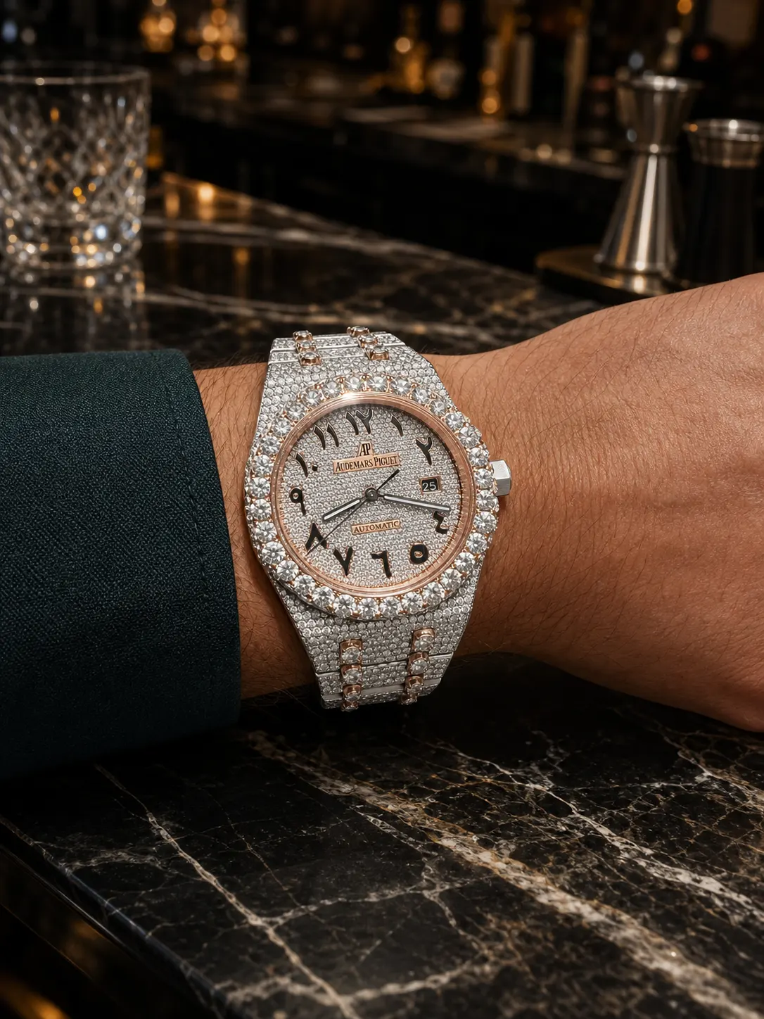 Royal Oak 15400 Icedout Watch with Arabic Dial D1147519260