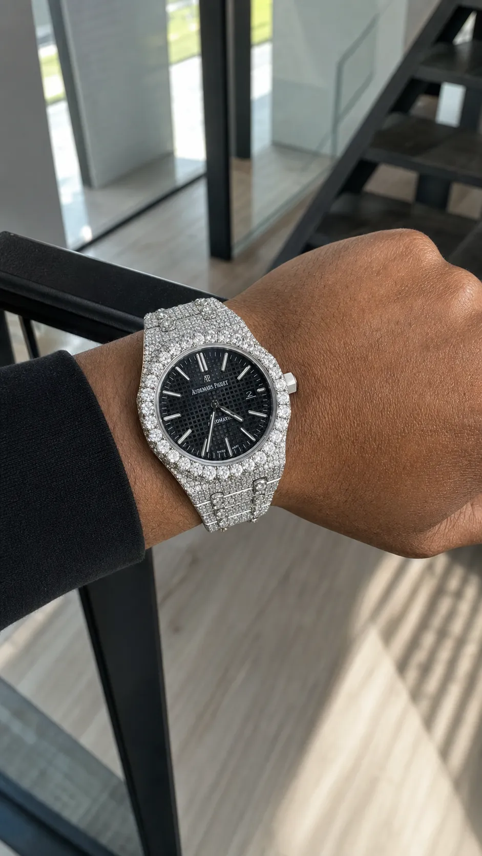 Royal Oak 15400 Icedout Watch with Black Dial D1147519263