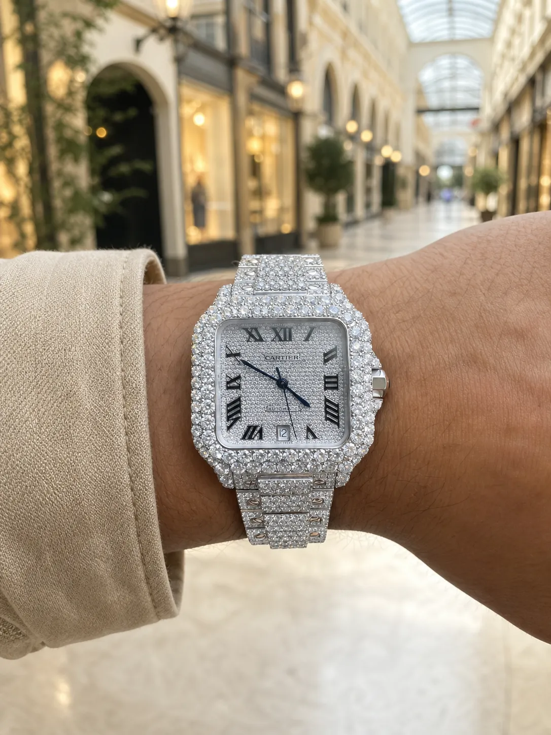 Santos de Cartier Icedout Watch with Pavé Dial D1147519264