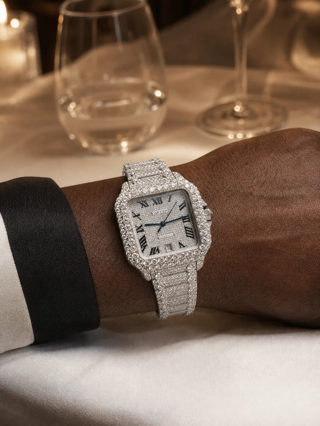 Santos de Cartier Icedout Watch with Pavé Dial D1147519265