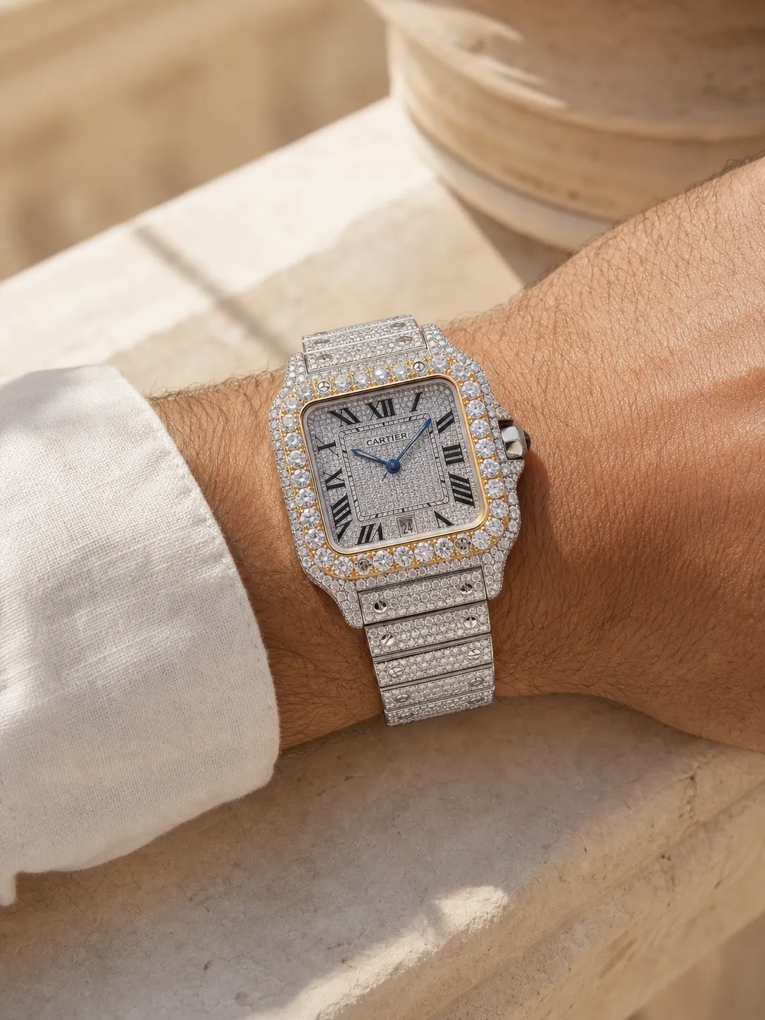 Santos de Cartier Icedout Watch with Pavé Dial D1147519266