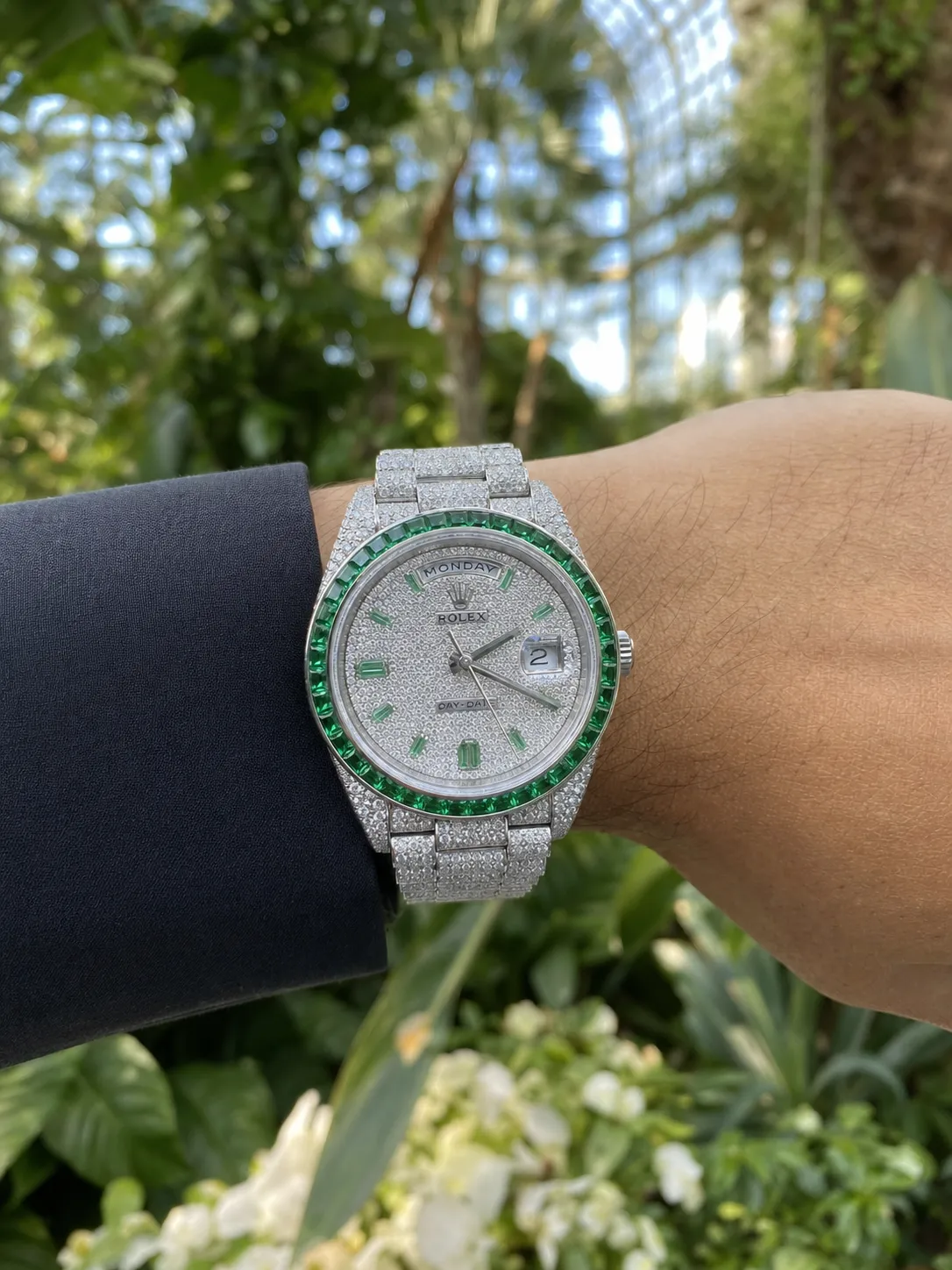 Day-Date 40mm Icedout Watch with Emerald Bezel D1147519268